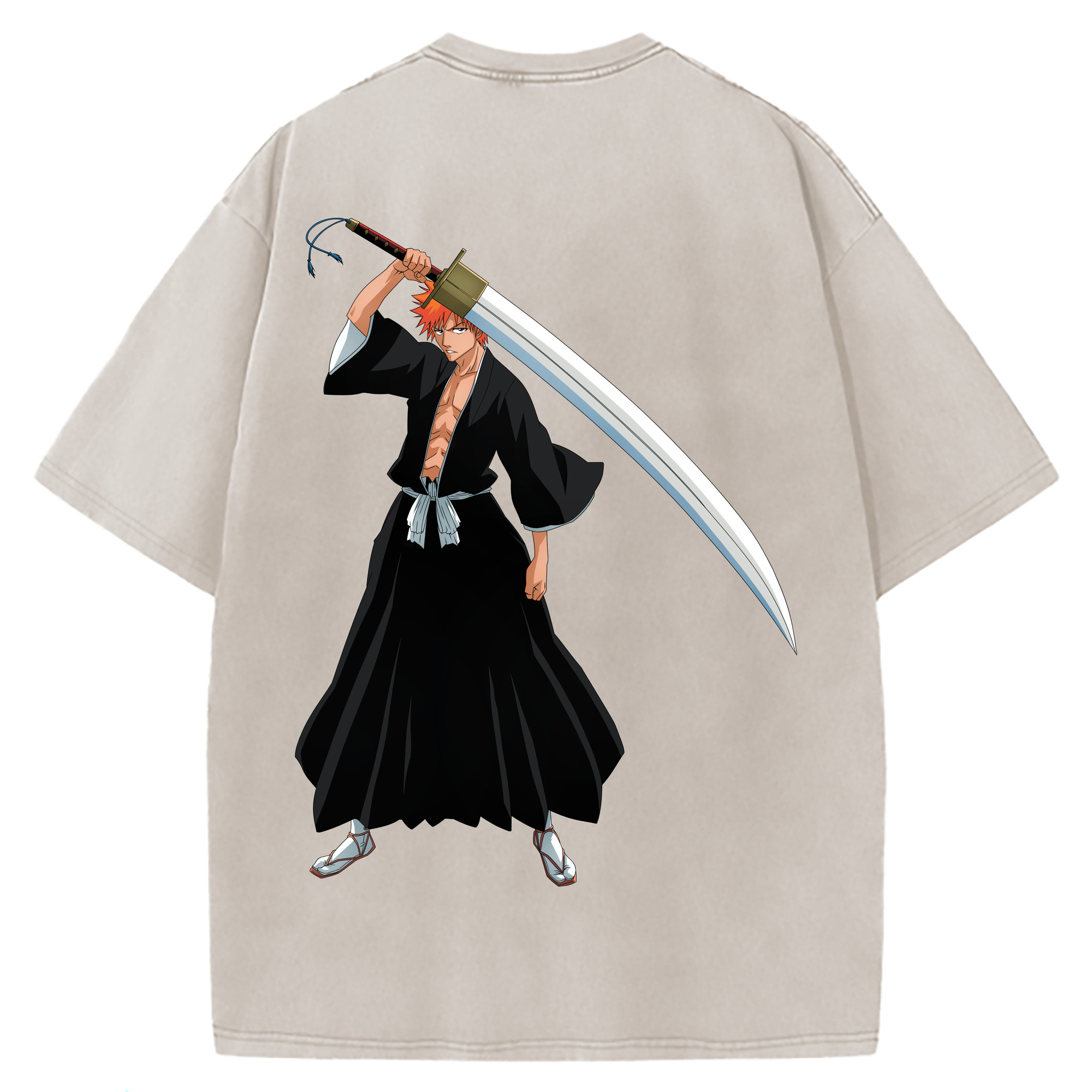 （画像用） ブリーチ 黒崎一護（くろさき いちご）BLEACH Kurosaki Ichigo 綿100% ヴィンテージ風 半袖Tシャツ（背面プリント）