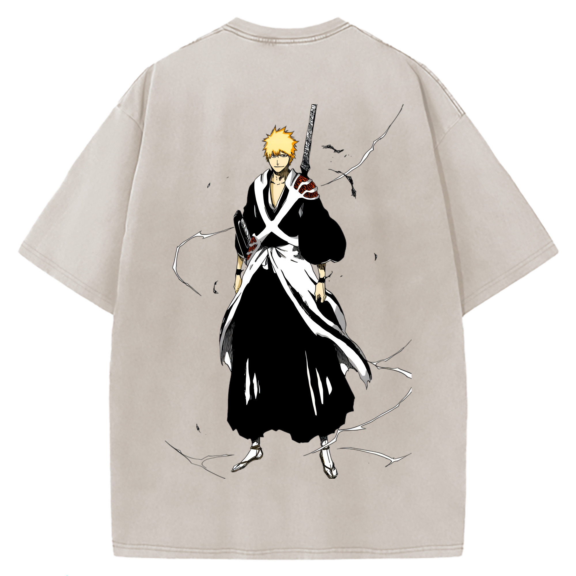 （画像用） ブリーチ 黒崎一護（くろさき いちご）BLEACH Kurosaki Ichigo 綿100% ヴィンテージ風 半袖Tシャツ（背面プリント）