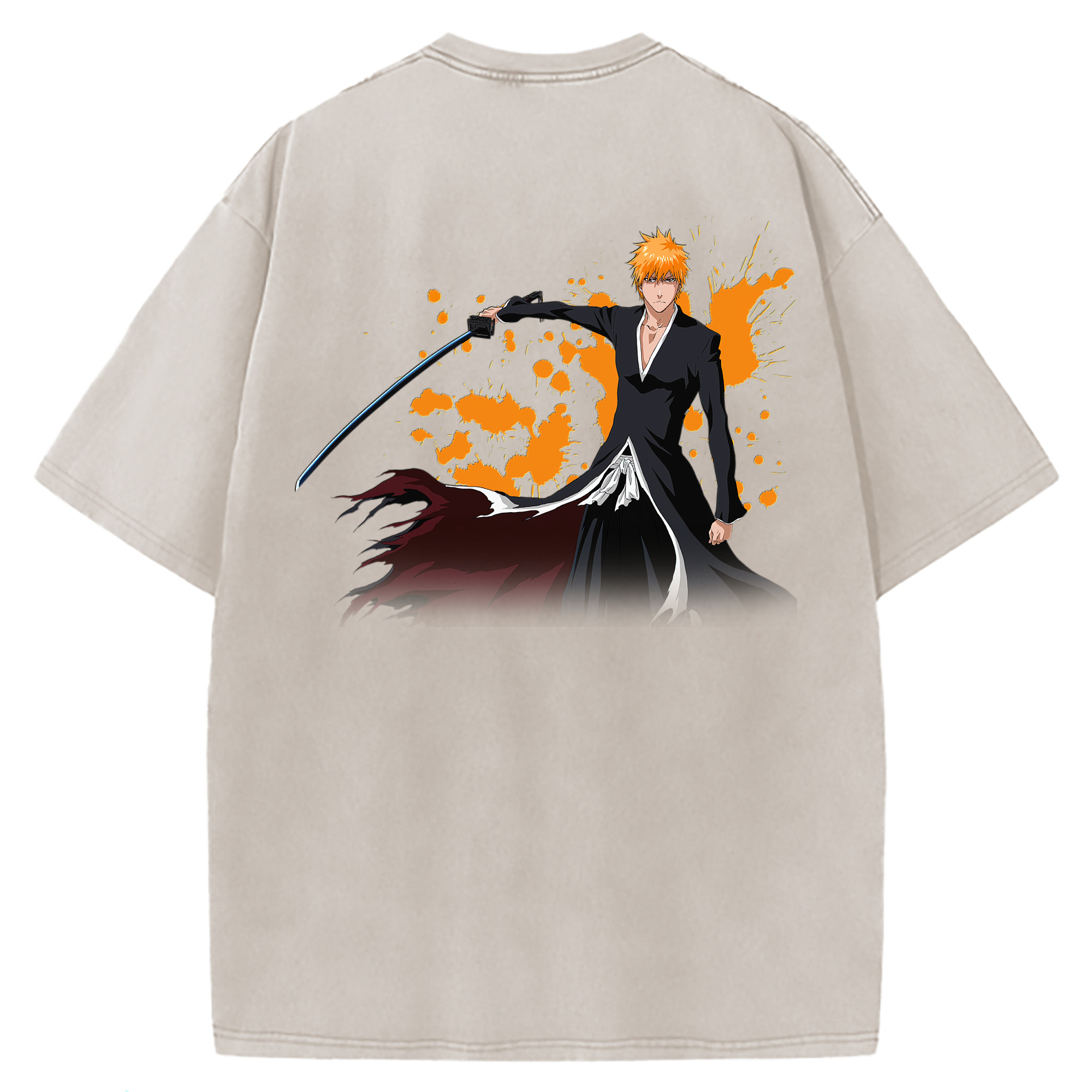 （画像用） ブリーチ 黒崎一護（くろさき いちご）BLEACH Kurosaki Ichigo 綿100% ヴィンテージ風 半袖Tシャツ（背面プリント）