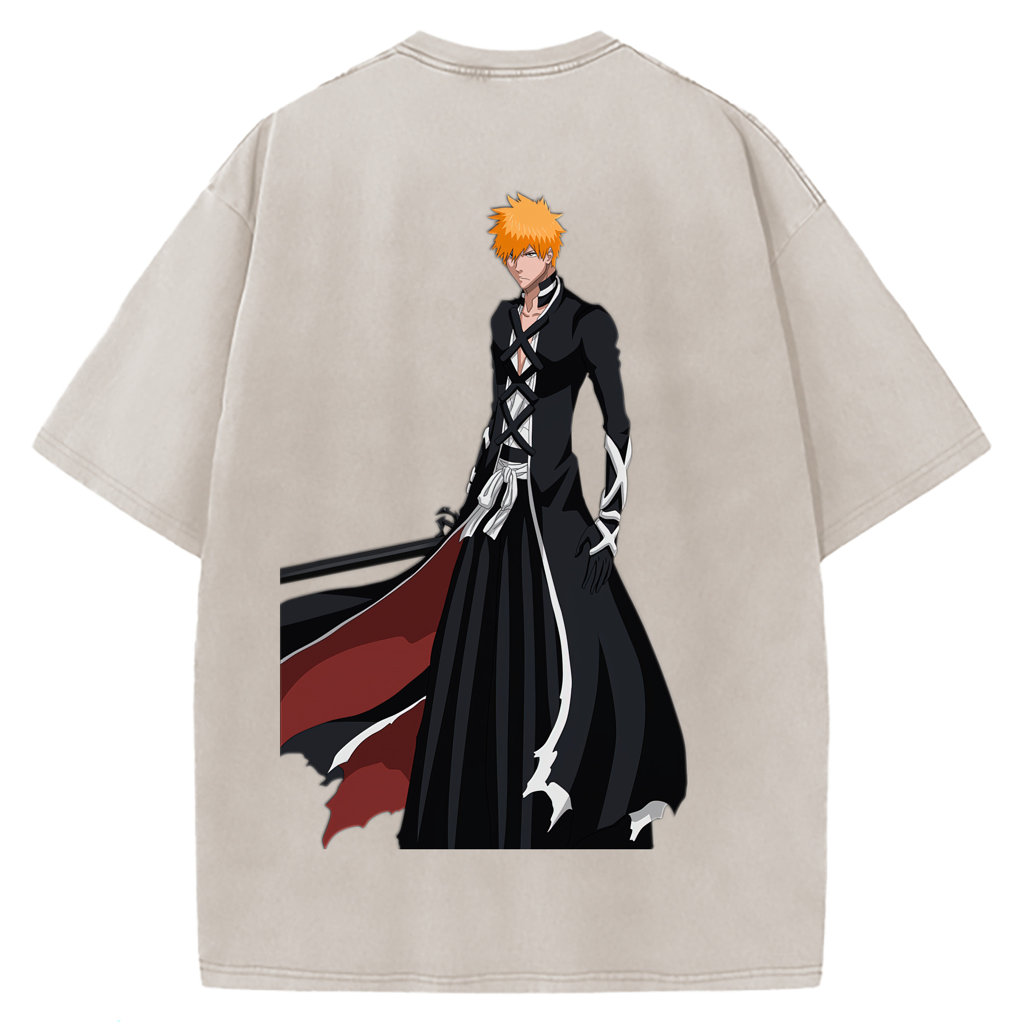 （画像用） ブリーチ 黒崎一護（くろさき いちご）BLEACH Kurosaki Ichigo 綿100% ヴィンテージ風 半袖Tシャツ（背面プリント）