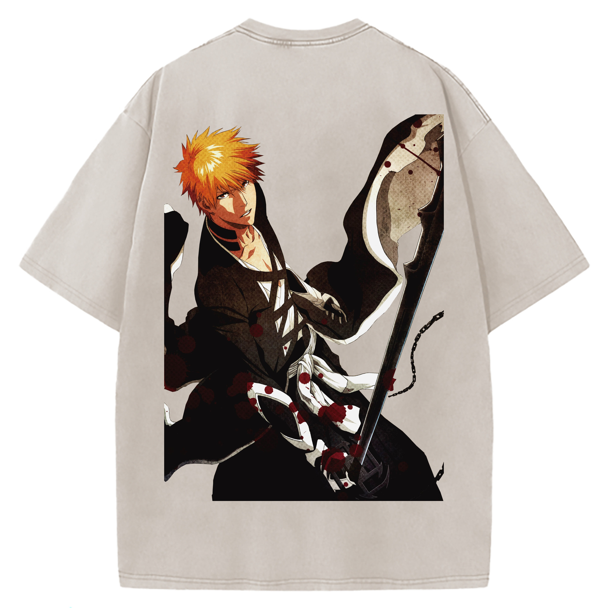 （画像用） ブリーチ 黒崎一護（くろさき いちご）BLEACH Kurosaki Ichigo 綿100% ヴィンテージ風 半袖Tシャツ（背面プリント）