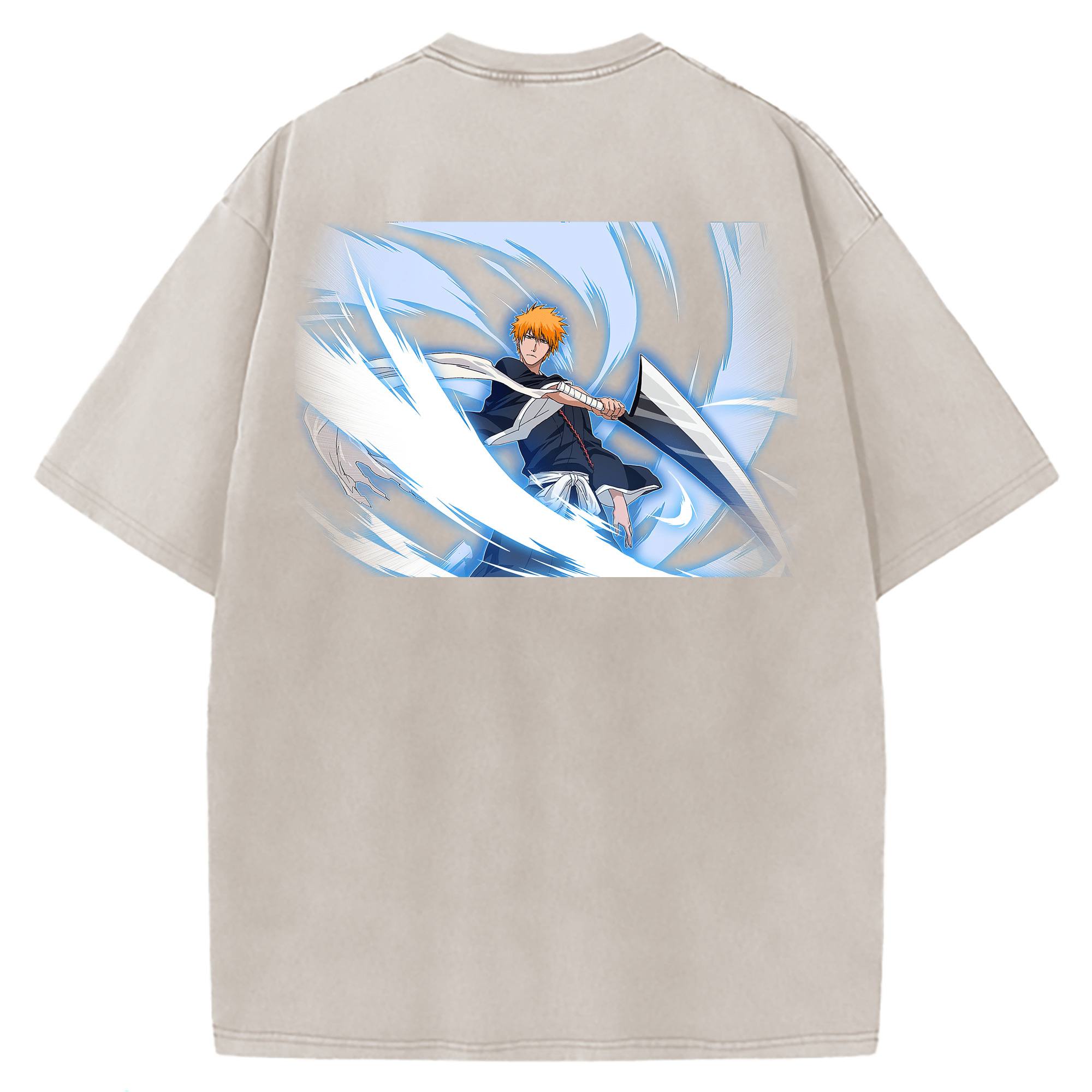 （画像用） ブリーチ 黒崎一護（くろさき いちご）BLEACH Kurosaki Ichigo 綿100% ヴィンテージ風 半袖Tシャツ（背面プリント）