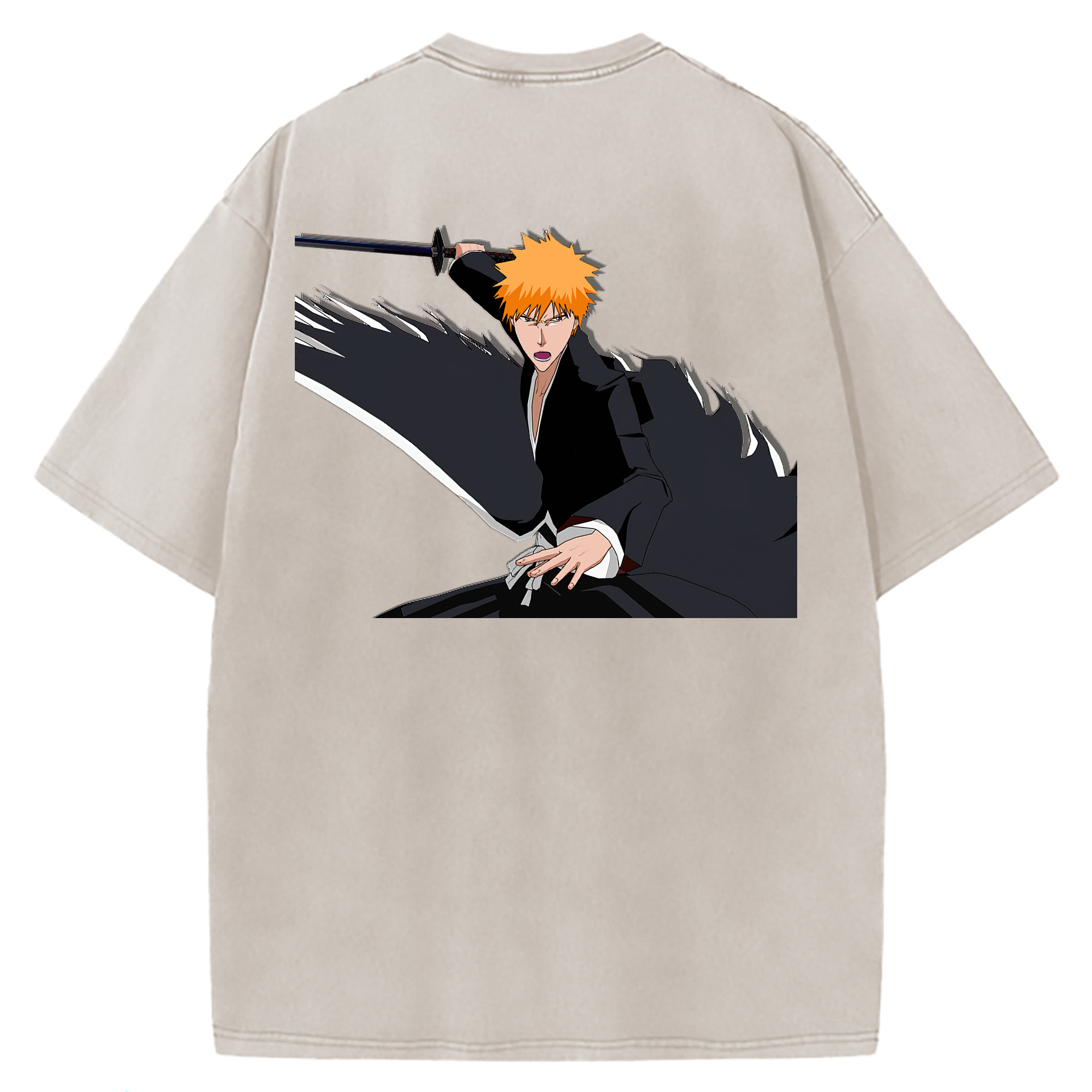 （画像用） ブリーチ 黒崎一護（くろさき いちご）BLEACH Kurosaki Ichigo 綿100% ヴィンテージ風 半袖Tシャツ（背面プリント）