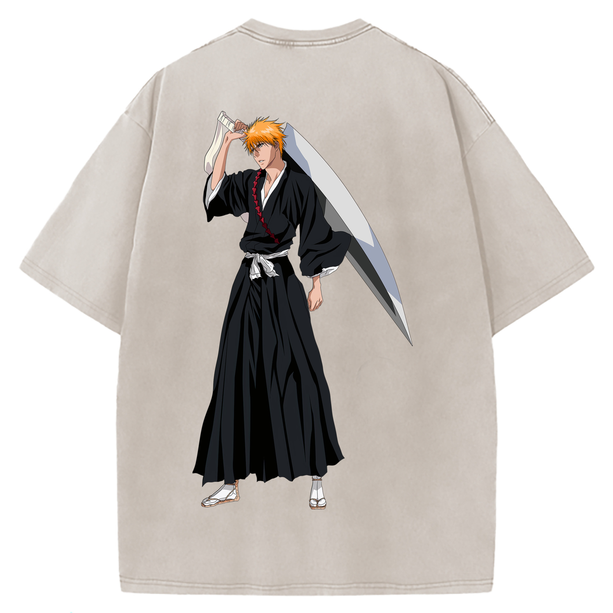 （画像用） ブリーチ 黒崎一護（くろさき いちご）BLEACH Kurosaki Ichigo 綿100% ヴィンテージ風 半袖Tシャツ（背面プリント）