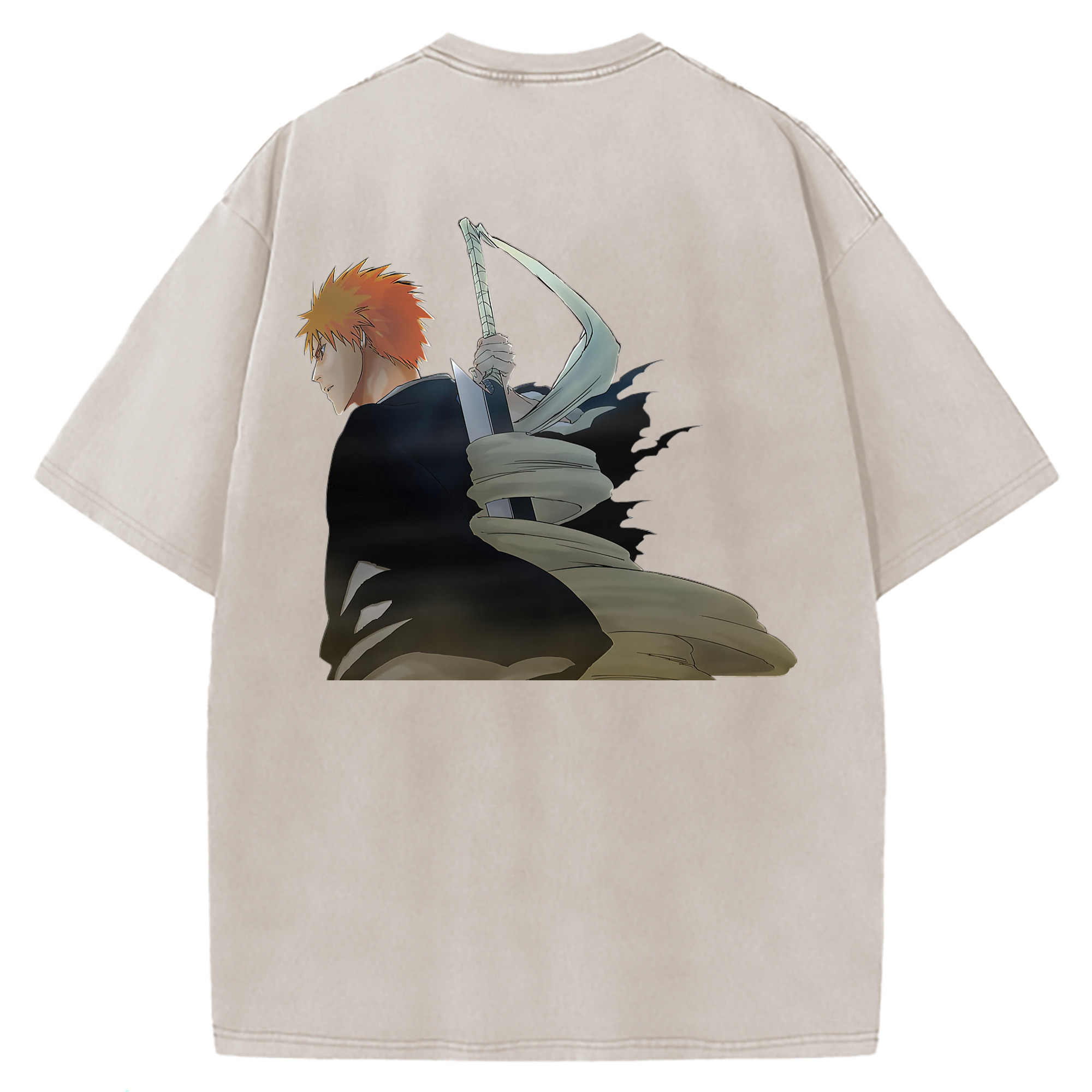 （画像用） ブリーチ 黒崎一護（くろさき いちご）BLEACH Kurosaki Ichigo 綿100% ヴィンテージ風 半袖Tシャツ（背面プリント）