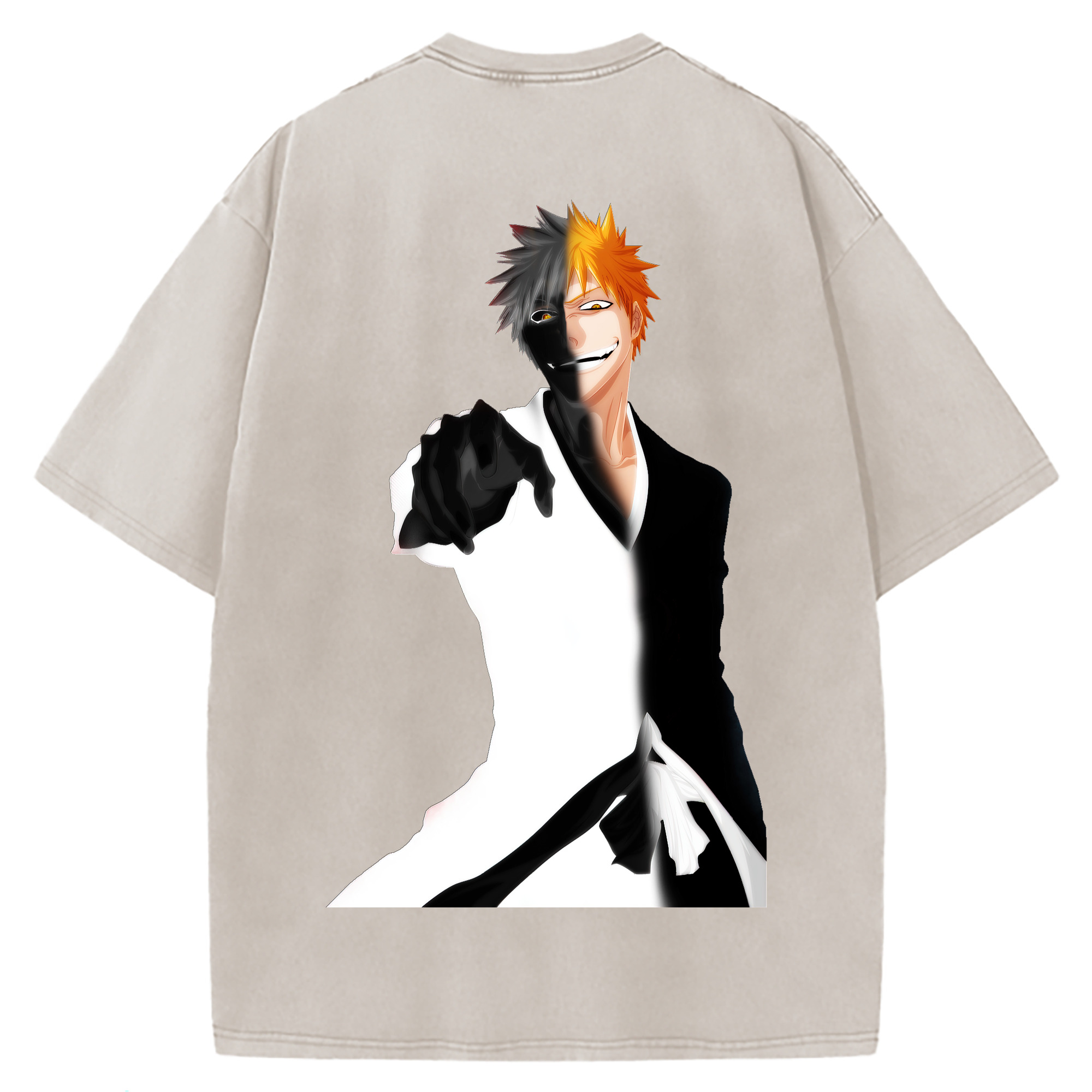 （画像用） ブリーチ 黒崎一護（くろさき いちご）BLEACH Kurosaki Ichigo 綿100% ヴィンテージ風 半袖Tシャツ（背面プリント）