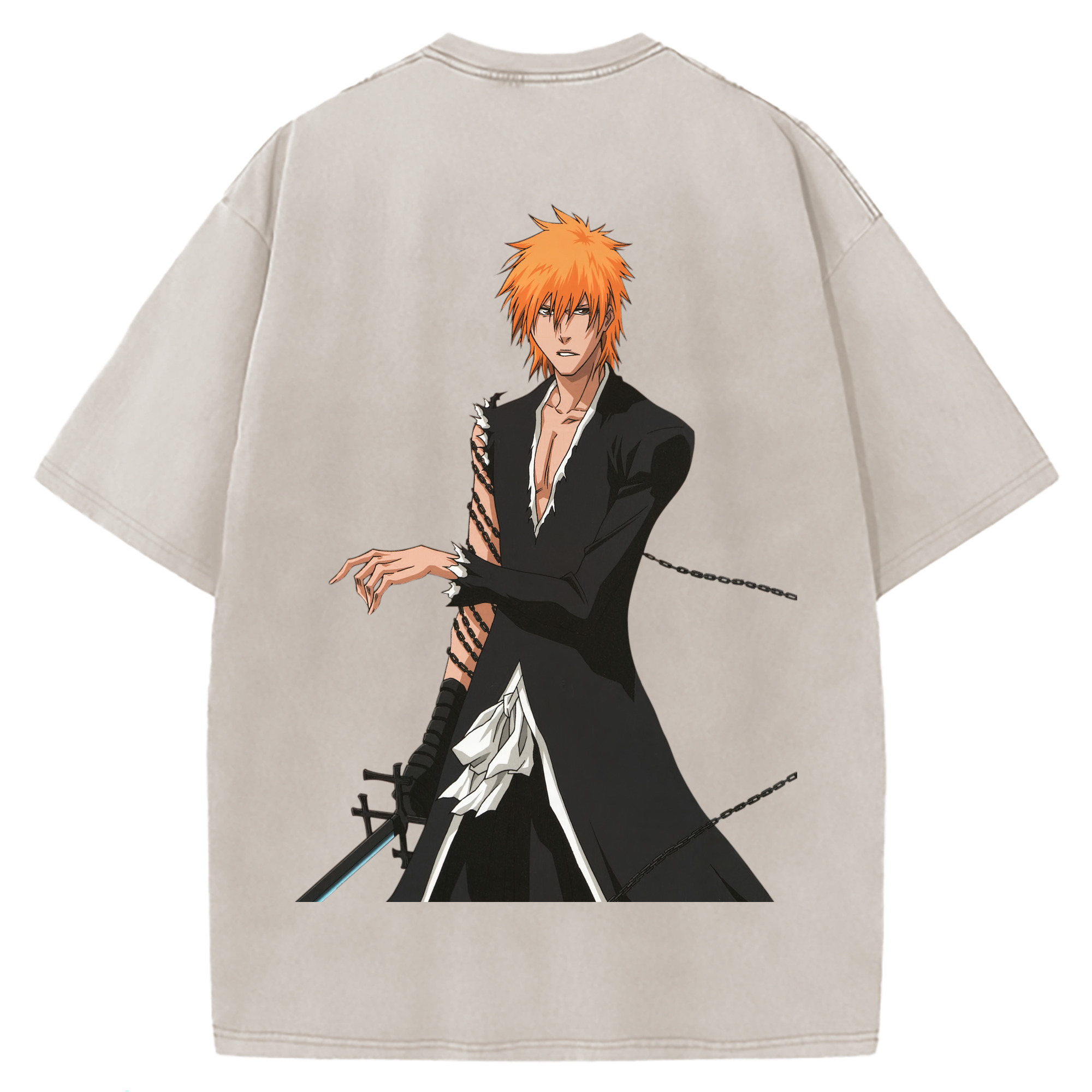 （画像用） ブリーチ 黒崎一護（くろさき いちご）BLEACH Kurosaki Ichigo 綿100% ヴィンテージ風 半袖Tシャツ（背面プリント）