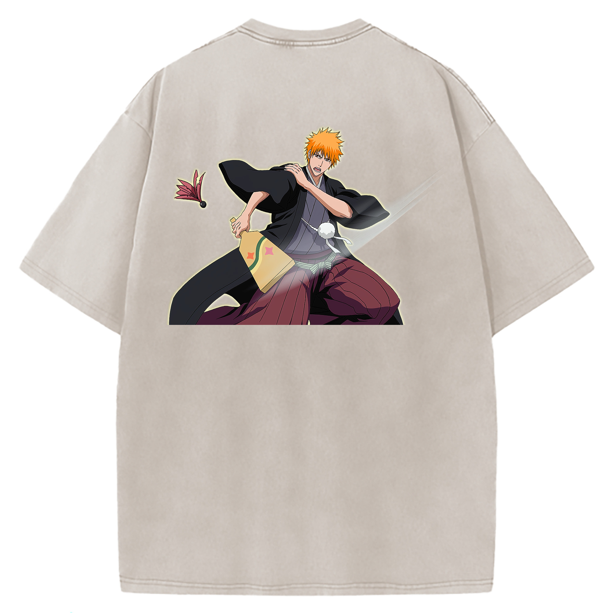 （画像用） ブリーチ 黒崎一護（くろさき いちご）BLEACH Kurosaki Ichigo 綿100% ヴィンテージ風 半袖Tシャツ（背面プリント）