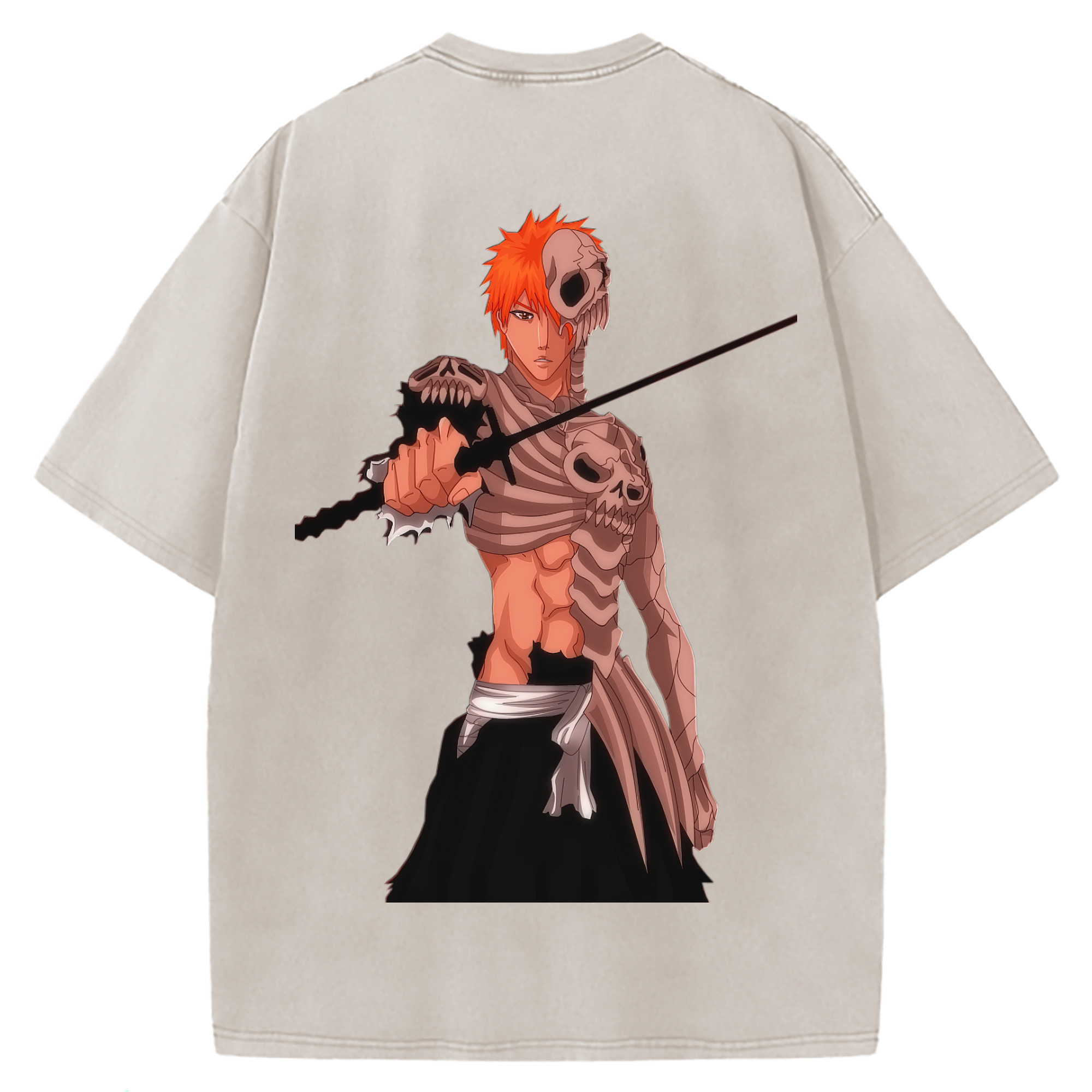 （画像用） ブリーチ 黒崎一護（くろさき いちご）BLEACH Kurosaki Ichigo 綿100% ヴィンテージ風 半袖Tシャツ（背面プリント）