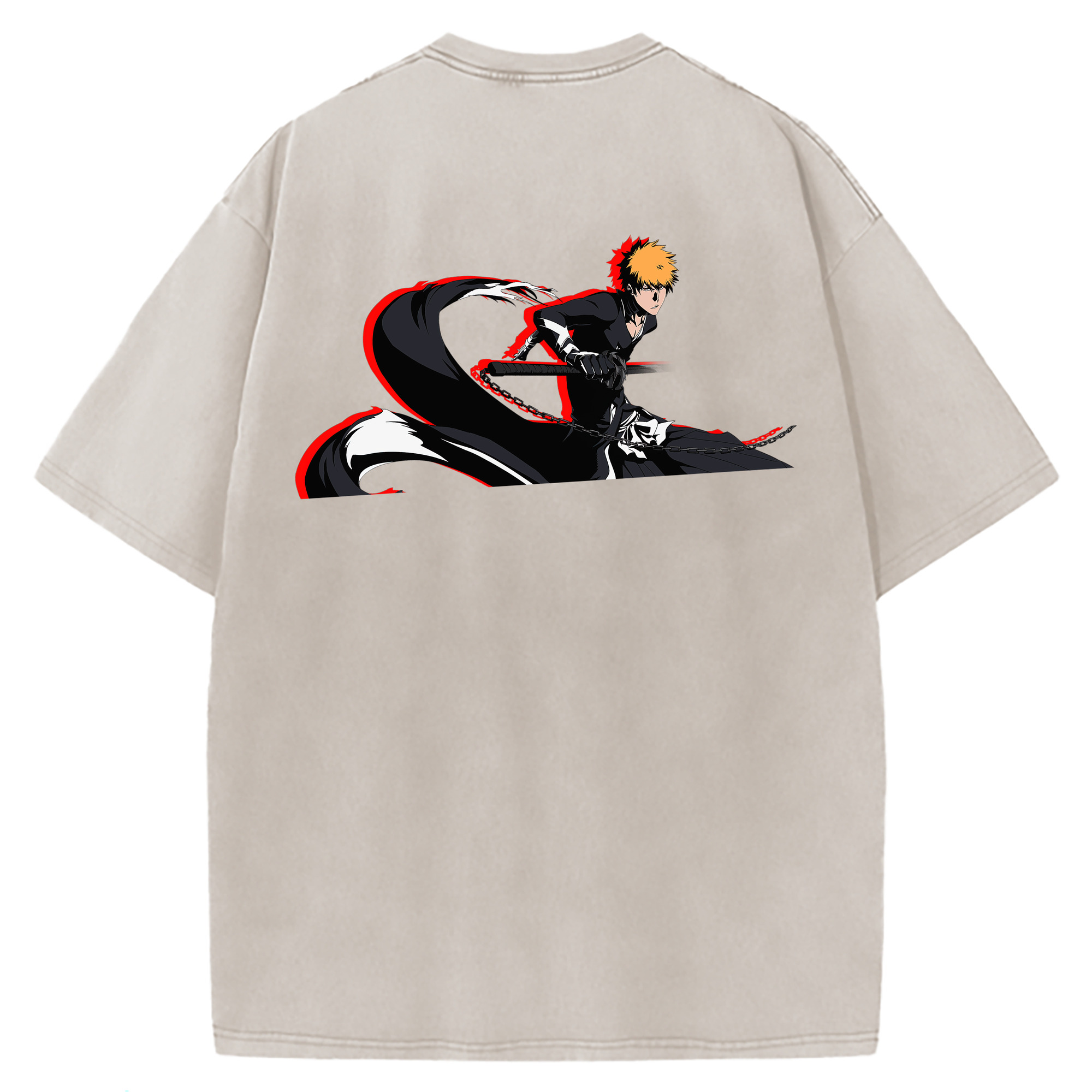 （画像用） ブリーチ 黒崎一護（くろさき いちご）BLEACH Kurosaki Ichigo 綿100% ヴィンテージ風 半袖Tシャツ（背面プリント）