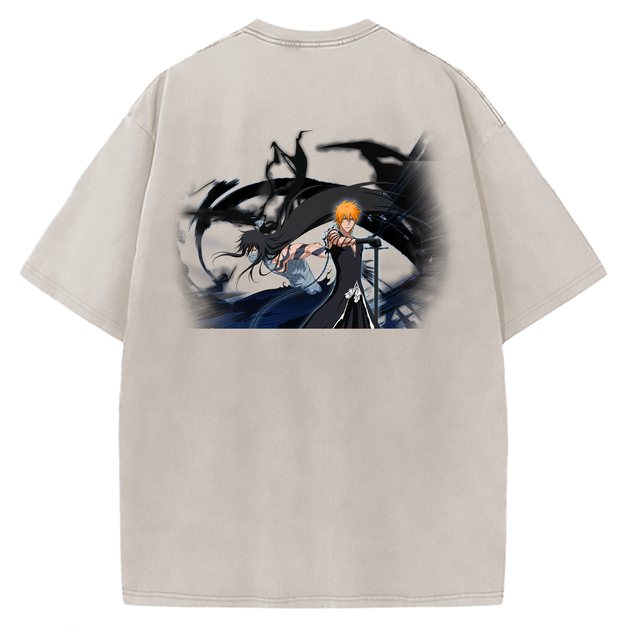 （画像用） ブリーチ 黒崎一護（くろさき いちご）BLEACH Kurosaki Ichigo 綿100% ヴィンテージ風 半袖Tシャツ（背面プリント）