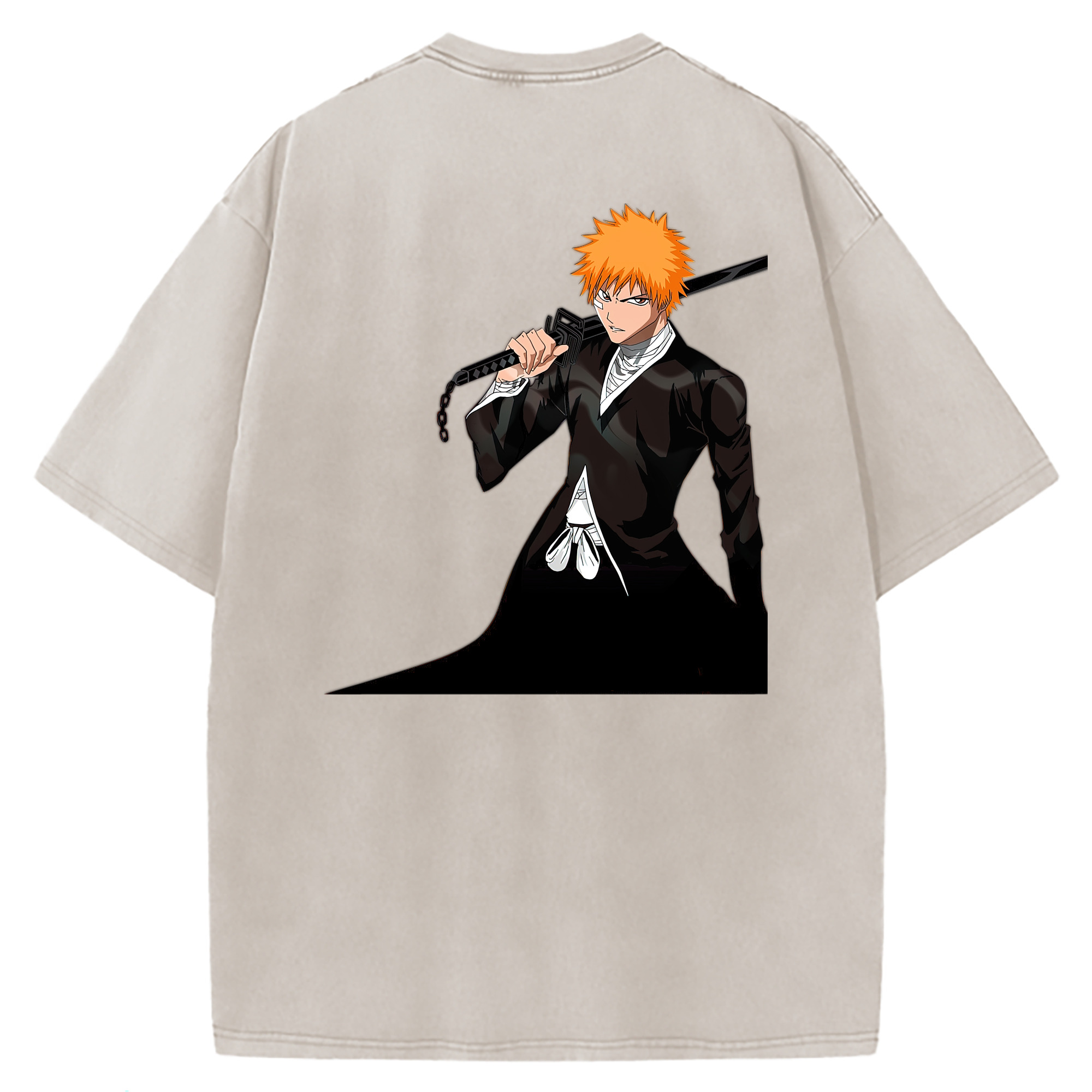 （画像用） ブリーチ 黒崎一護（くろさき いちご）BLEACH Kurosaki Ichigo 綿100% ヴィンテージ風 半袖Tシャツ（背面プリント）
