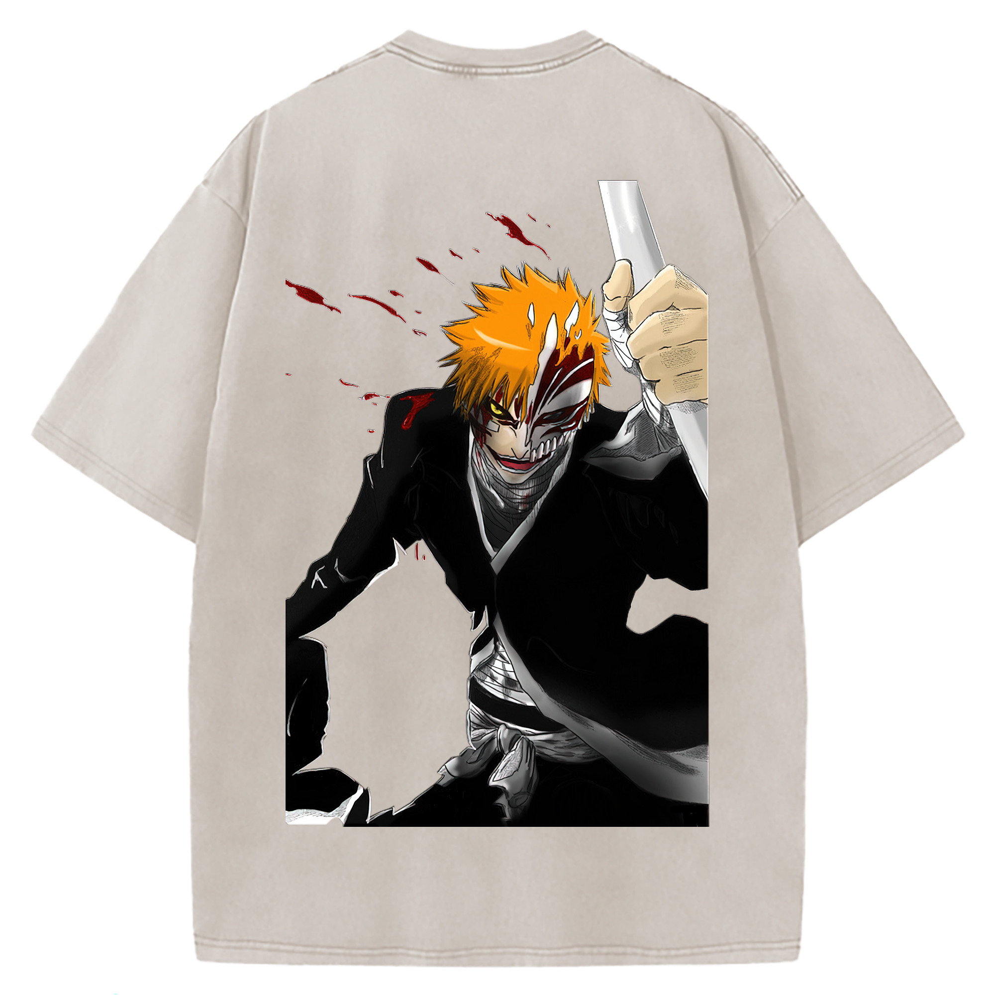 （画像用） ブリーチ 黒崎一護（くろさき いちご）BLEACH Kurosaki Ichigo 綿100% ヴィンテージ風 半袖Tシャツ（背面プリント）