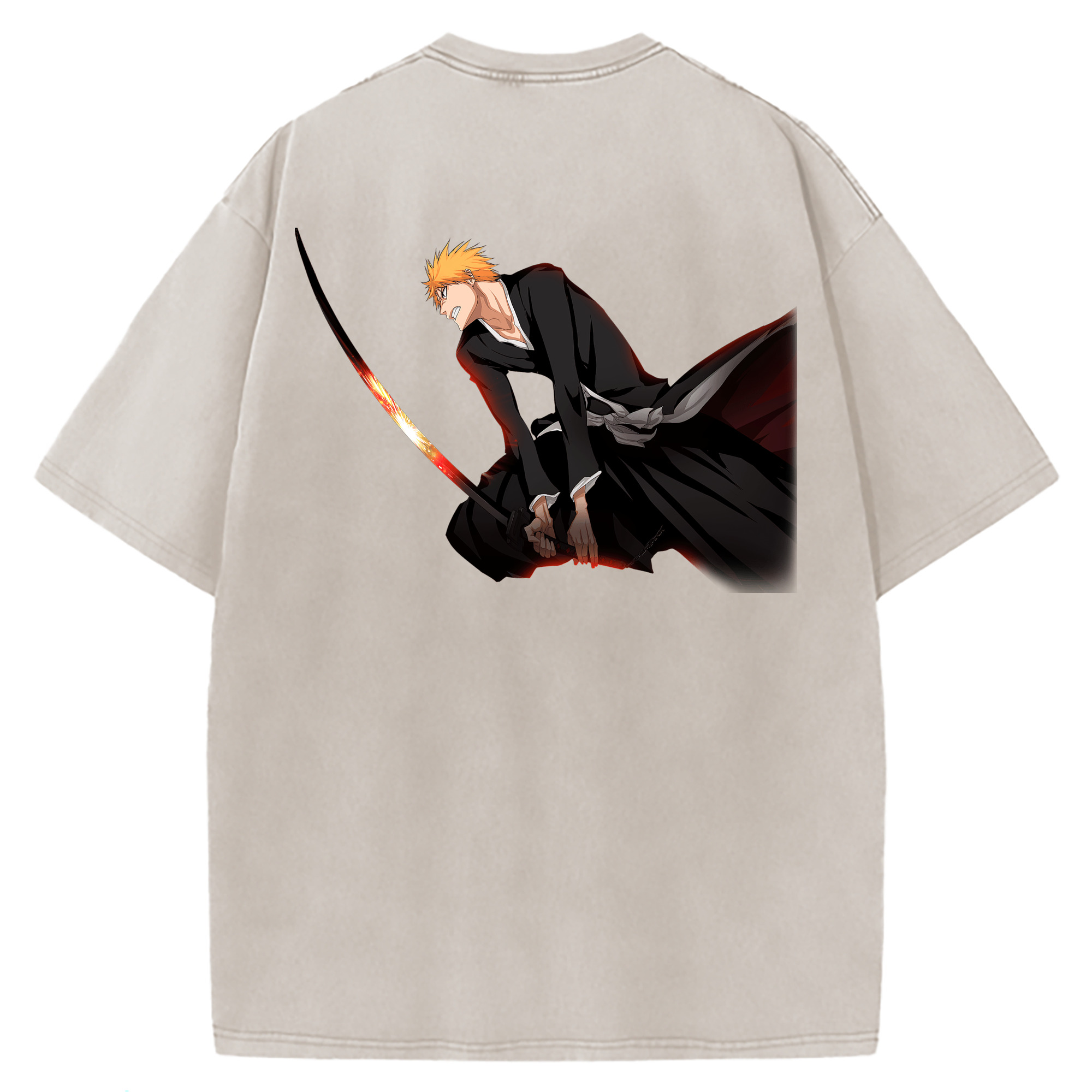 （画像用） ブリーチ 黒崎一護（くろさき いちご）BLEACH Kurosaki Ichigo 綿100% ヴィンテージ風 半袖Tシャツ（背面プリント）