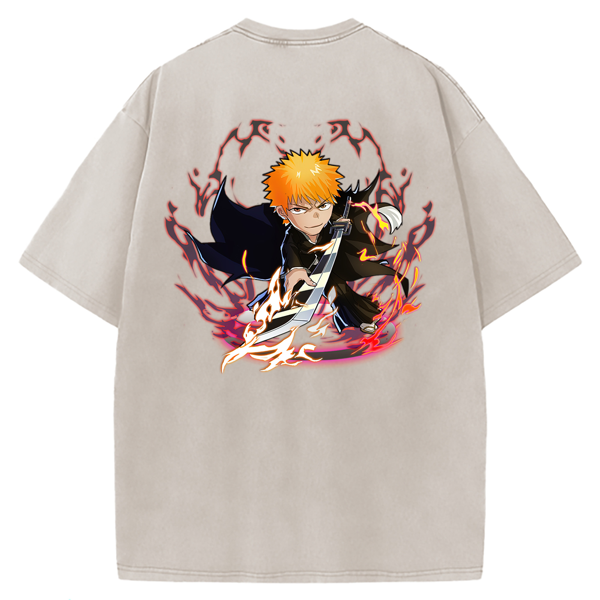 （画像用） ブリーチ 黒崎一護（くろさき いちご）BLEACH Kurosaki Ichigo 綿100% ヴィンテージ風 半袖Tシャツ（背面プリント）