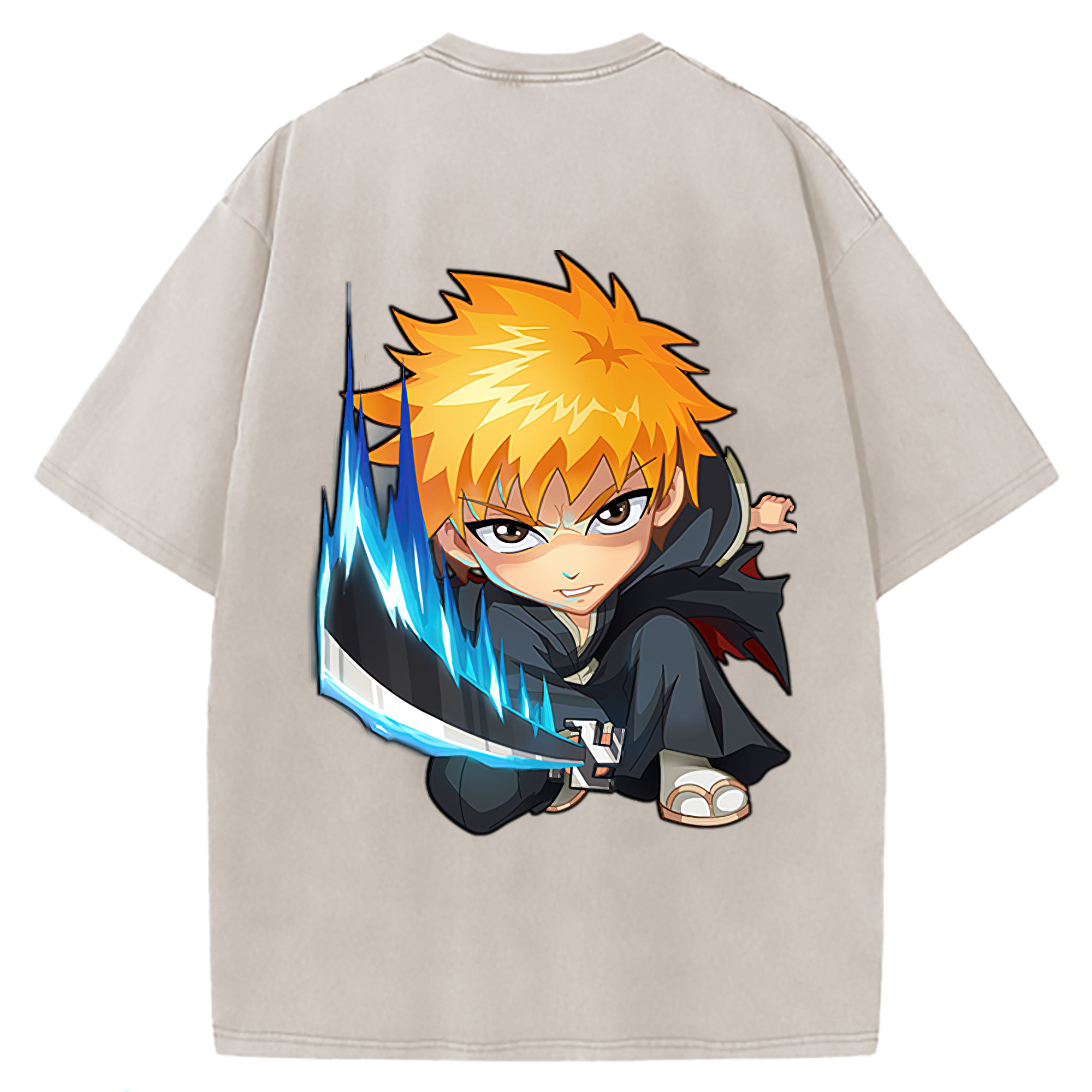 （画像用） ブリーチ 黒崎一護（くろさき いちご）BLEACH Kurosaki Ichigo 綿100% ヴィンテージ風 半袖Tシャツ（背面プリント）