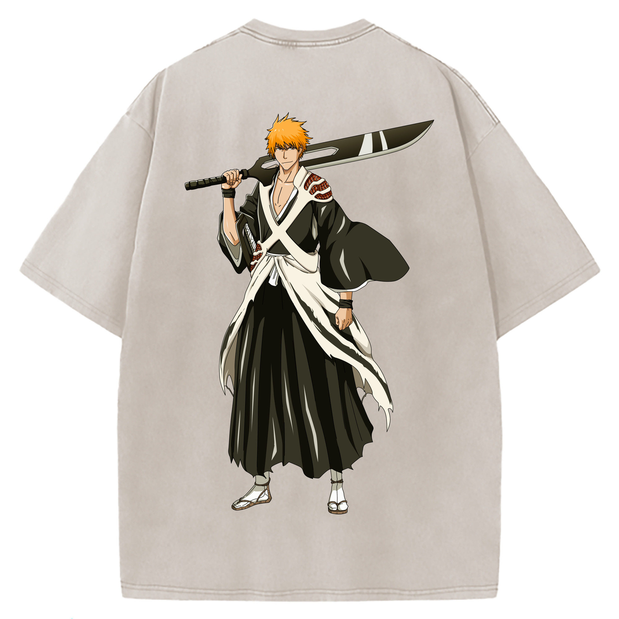 （画像用） ブリーチ 黒崎一護（くろさき いちご）BLEACH Kurosaki Ichigo 綿100% ヴィンテージ風 半袖Tシャツ（背面プリント）
