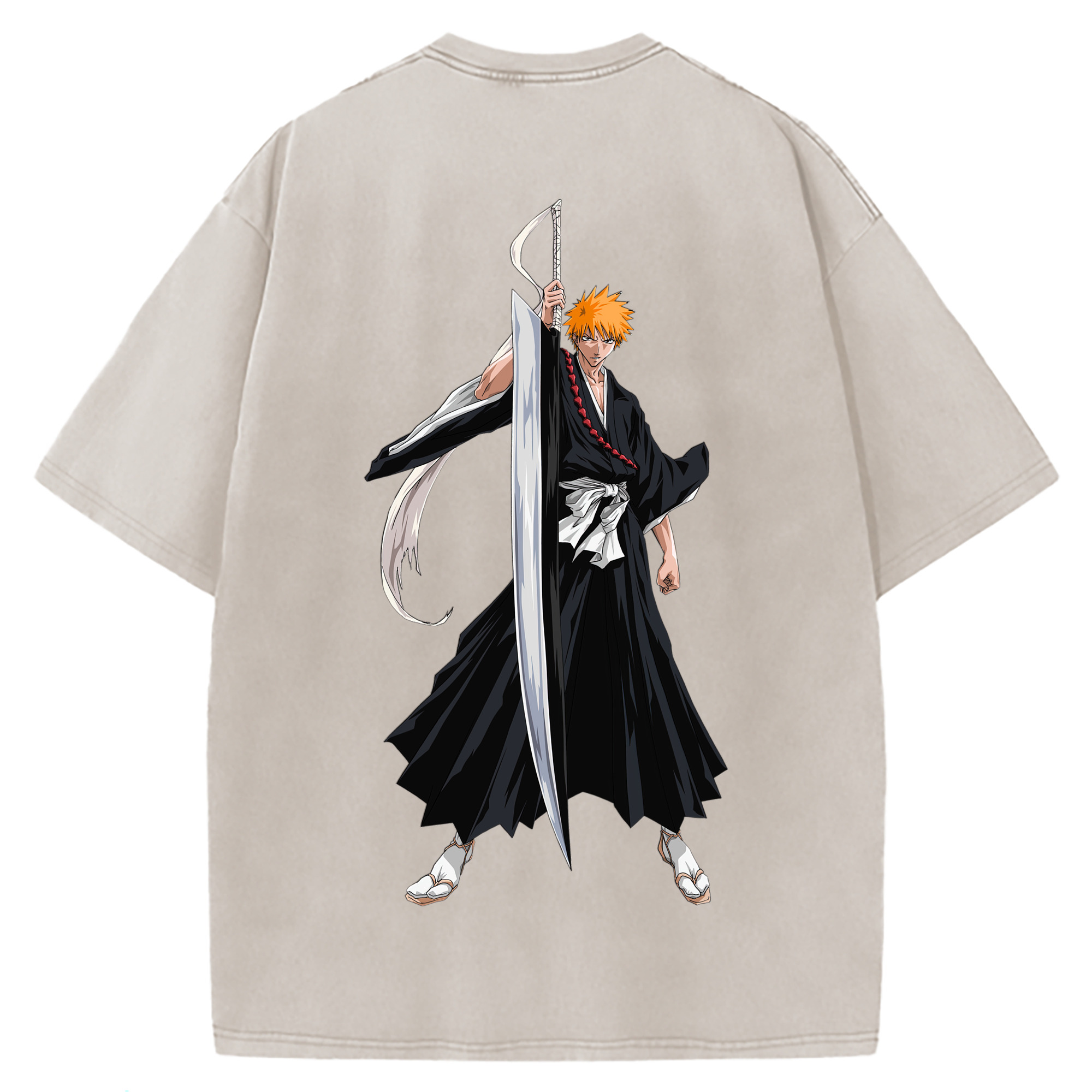 （画像用） ブリーチ 黒崎一護（くろさき いちご）BLEACH Kurosaki Ichigo 綿100% ヴィンテージ風 半袖Tシャツ（背面プリント）