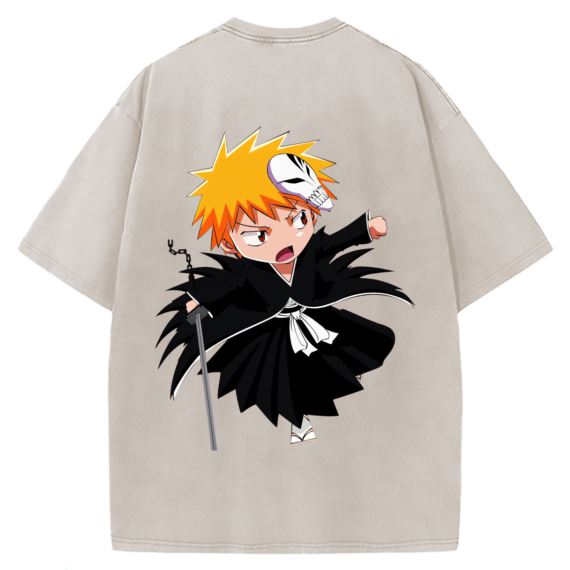 （画像用） ブリーチ 黒崎一護（くろさき いちご）BLEACH Kurosaki Ichigo 綿100% ヴィンテージ風 半袖Tシャツ（背面プリント）