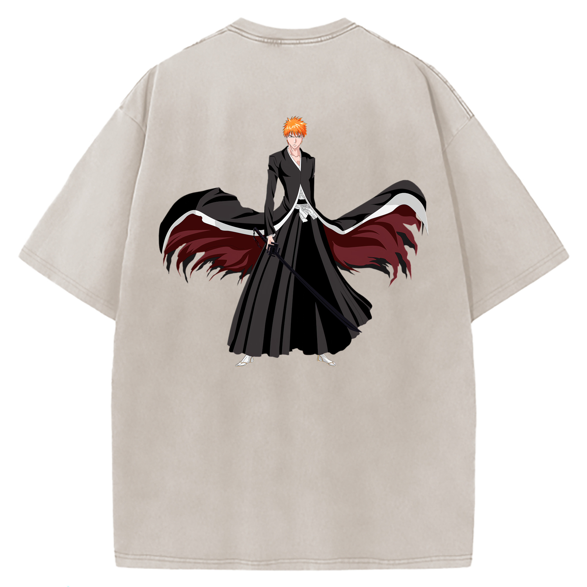 （画像用） ブリーチ 黒崎一護（くろさき いちご）BLEACH Kurosaki Ichigo 綿100% ヴィンテージ風 半袖Tシャツ（背面プリント）