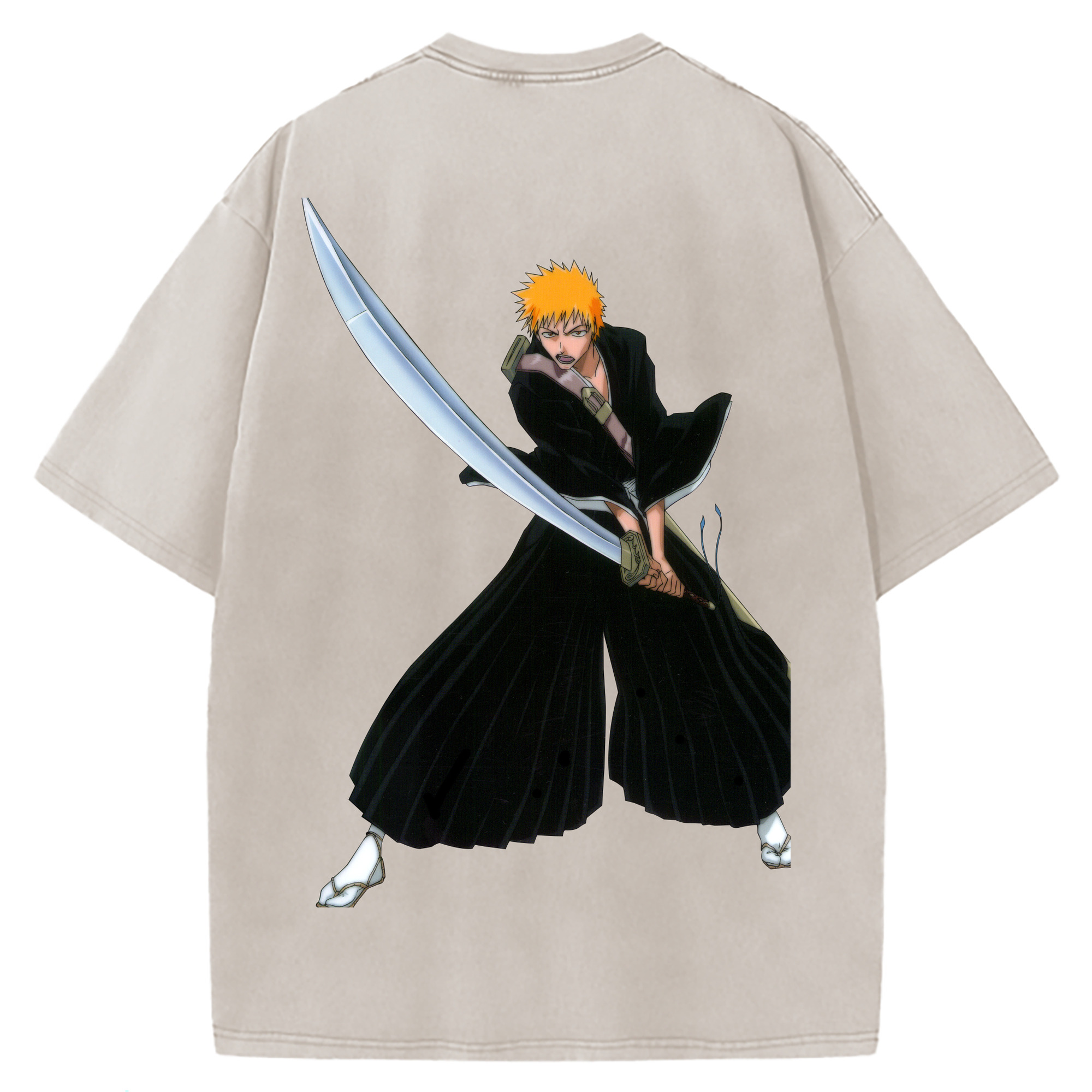 （画像用） ブリーチ 黒崎一護（くろさき いちご）BLEACH Kurosaki Ichigo 綿100% ヴィンテージ風 半袖Tシャツ（背面プリント）