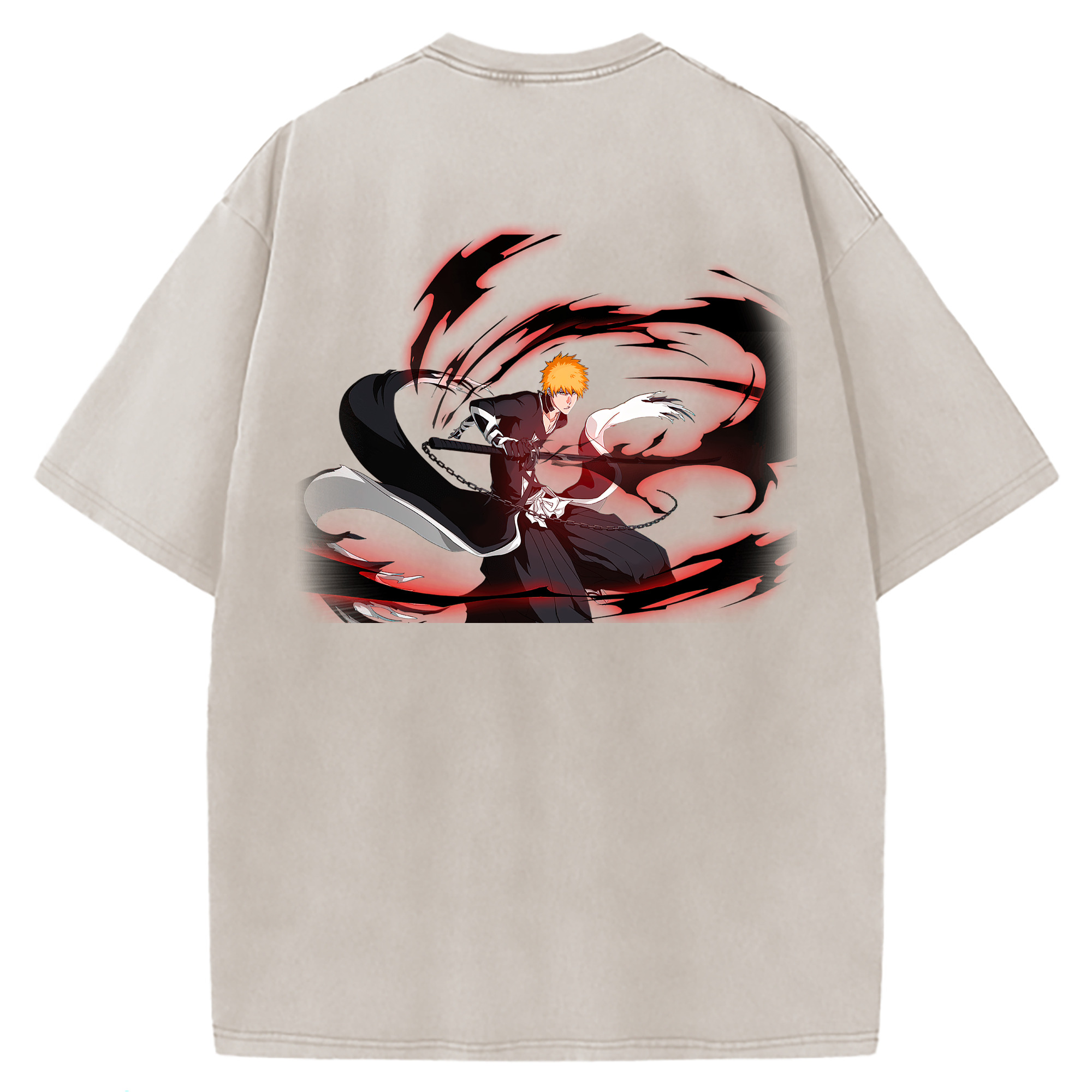 （画像用） ブリーチ 黒崎一護（くろさき いちご）BLEACH Kurosaki Ichigo 綿100% ヴィンテージ風 半袖Tシャツ（背面プリント）