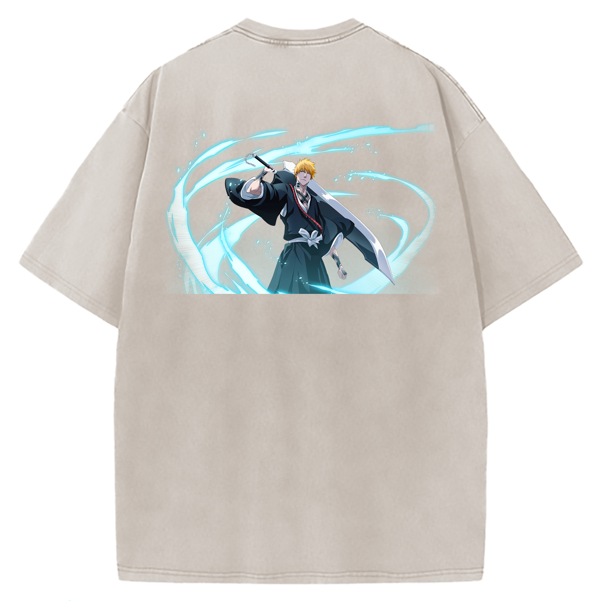 （画像用） ブリーチ 黒崎一護（くろさき いちご）BLEACH Kurosaki Ichigo 綿100% ヴィンテージ風 半袖Tシャツ（背面プリント）