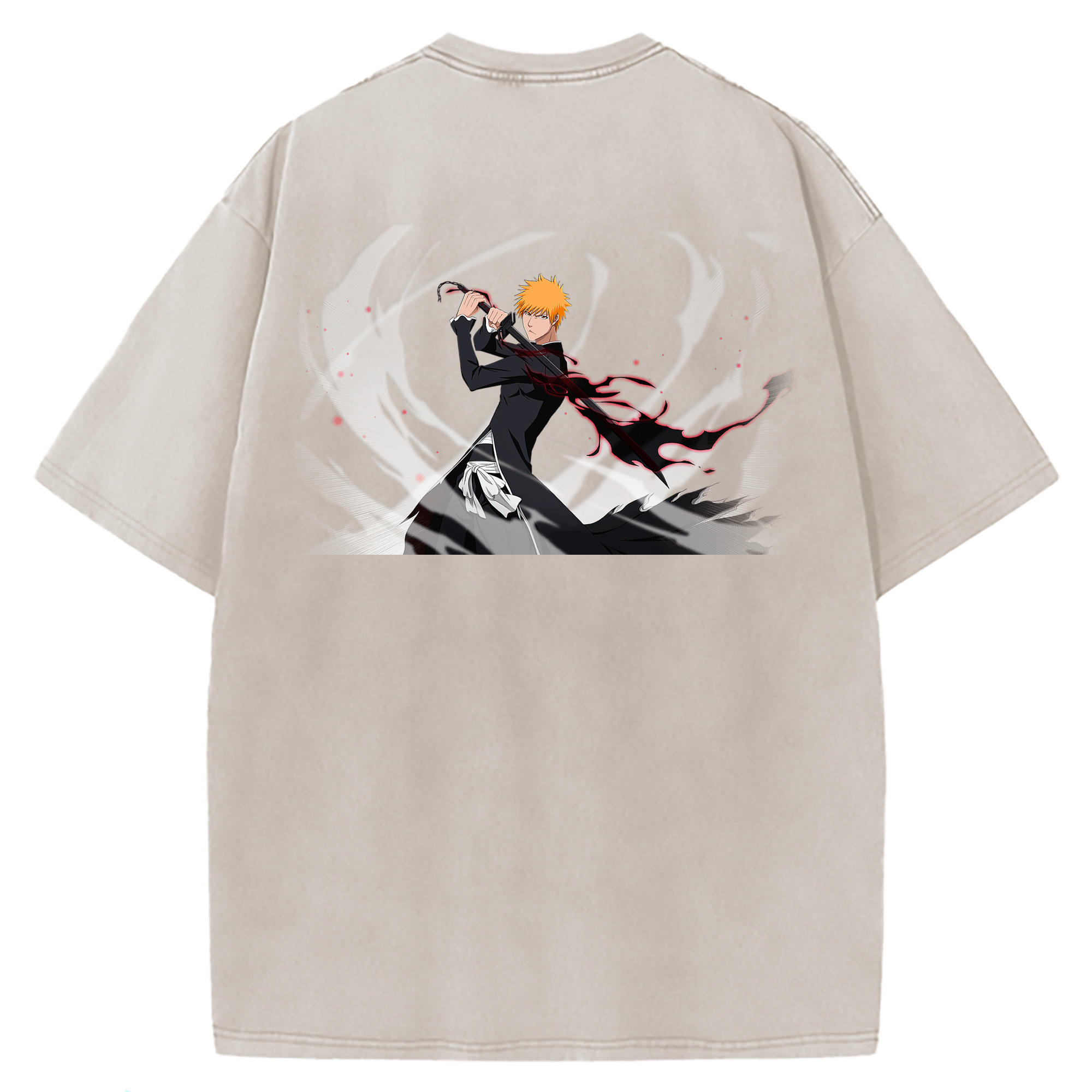 （画像用） ブリーチ 黒崎一護（くろさき いちご）BLEACH Kurosaki Ichigo 綿100% ヴィンテージ風 半袖Tシャツ（背面プリント）