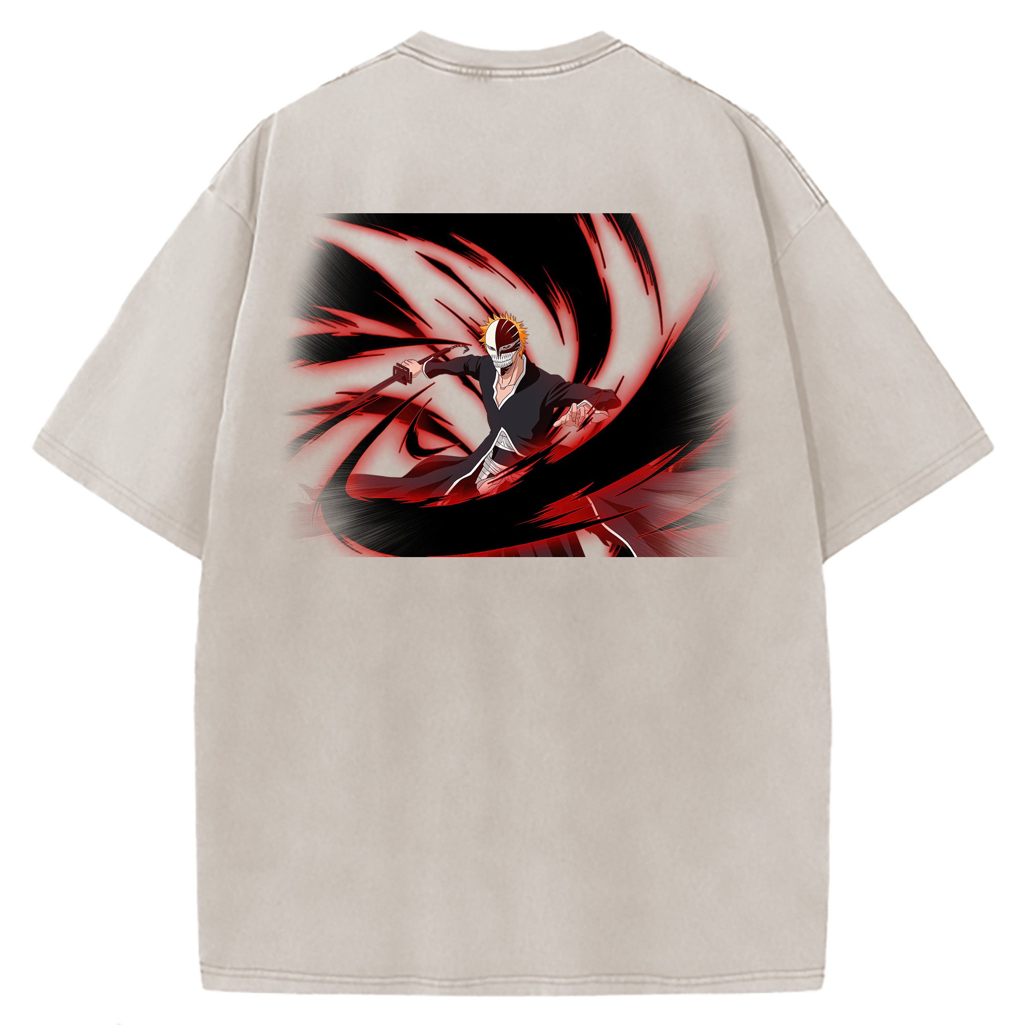 （画像用） ブリーチ 黒崎一護（くろさき いちご）BLEACH Kurosaki Ichigo 綿100% ヴィンテージ風 半袖Tシャツ（背面プリント）