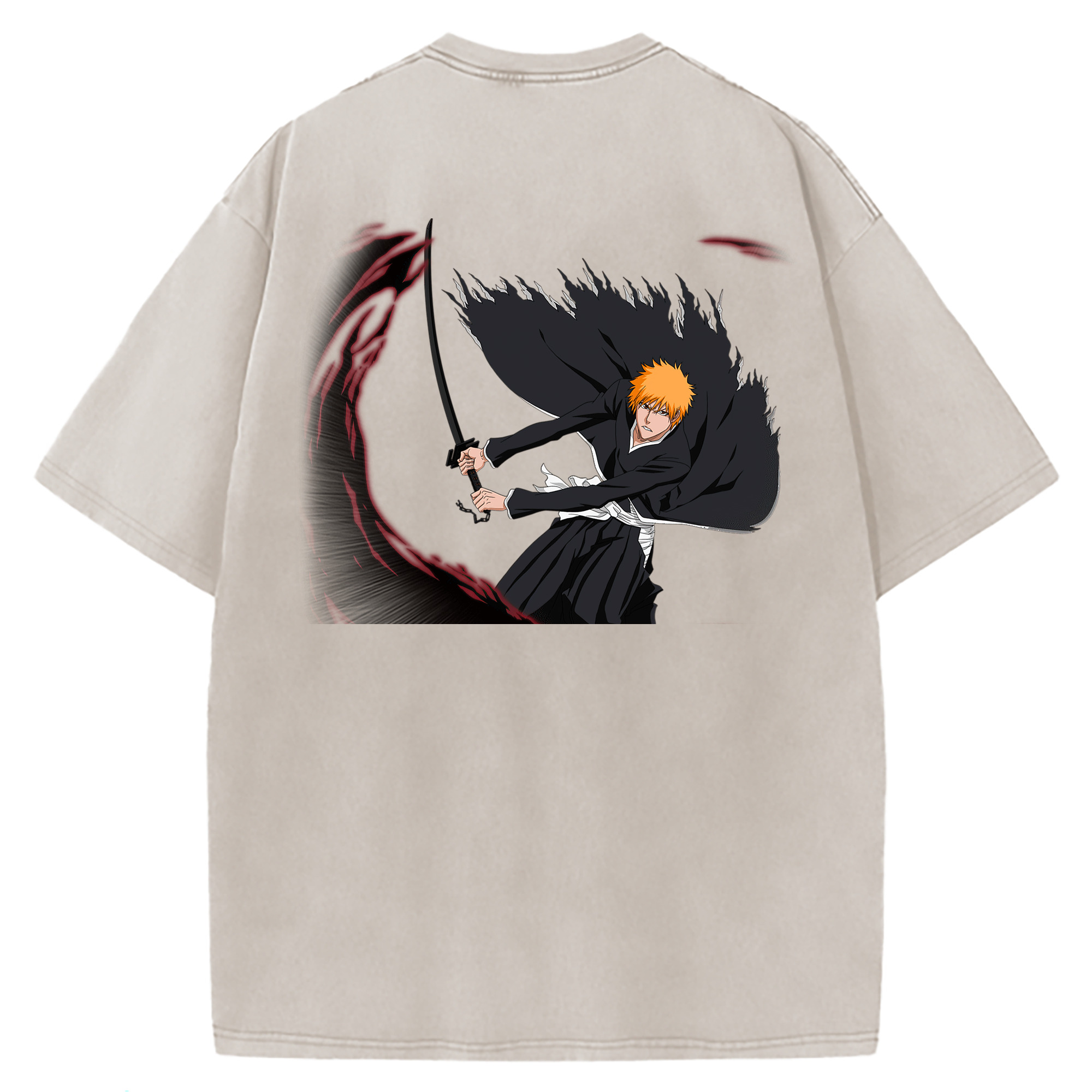 （画像用） ブリーチ 黒崎一護（くろさき いちご）BLEACH Kurosaki Ichigo 綿100% ヴィンテージ風 半袖Tシャツ（背面プリント）
