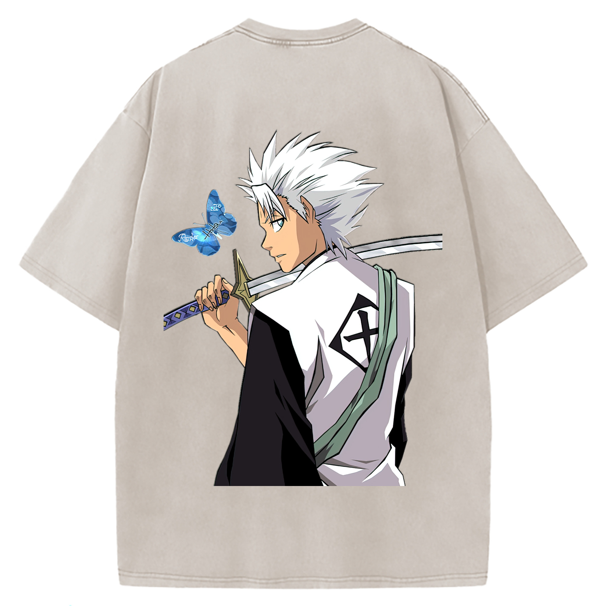 （画像用） ブリーチ 日番谷冬獅郎（ひつがや とうしろう） BLEACH Hitsugaya Toushirou 綿100% ヴィンテージ風 半袖Tシャツ（背面プリント）