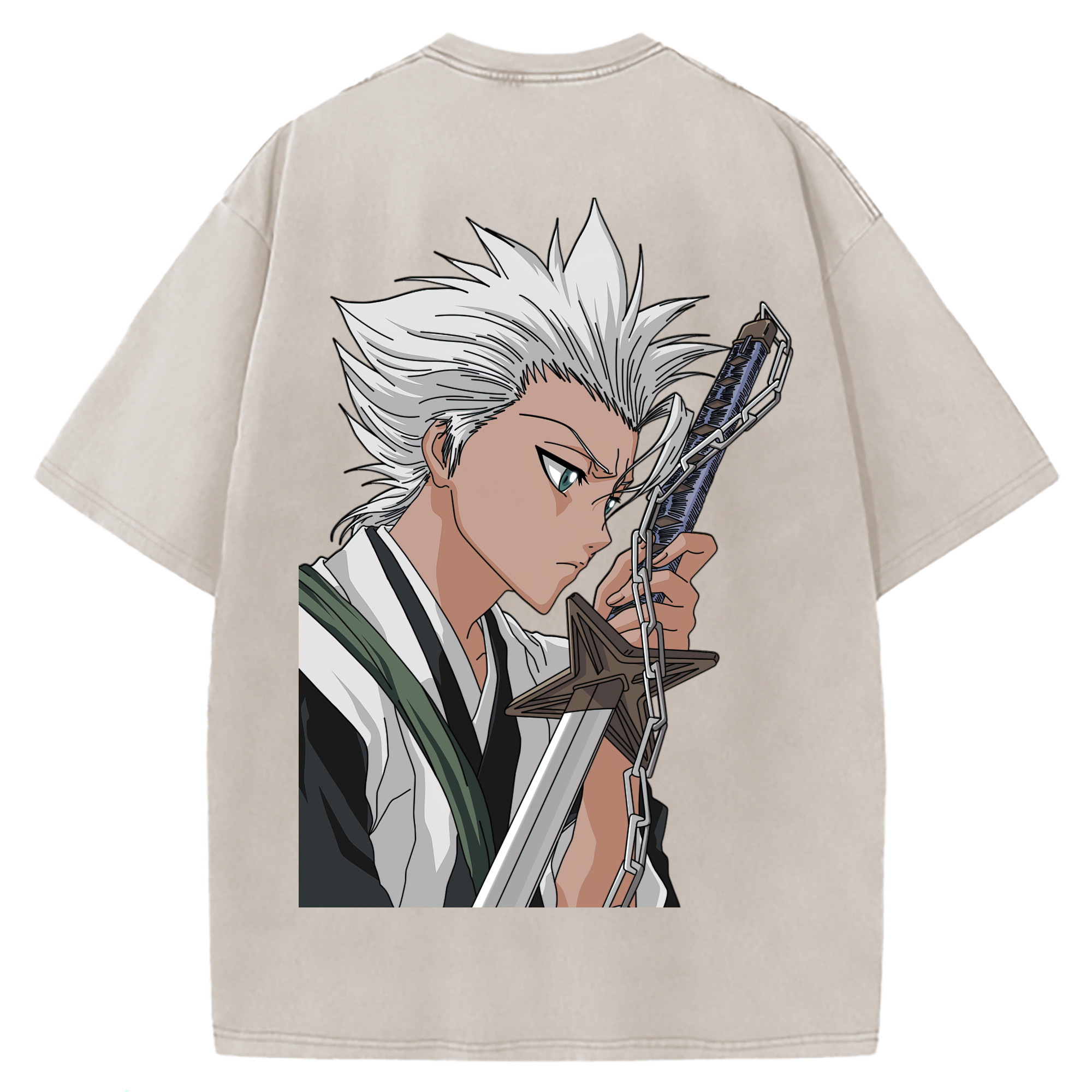 （画像用） ブリーチ 日番谷冬獅郎（ひつがや とうしろう） BLEACH Hitsugaya Toushirou 綿100% ヴィンテージ風 半袖Tシャツ（背面プリント）