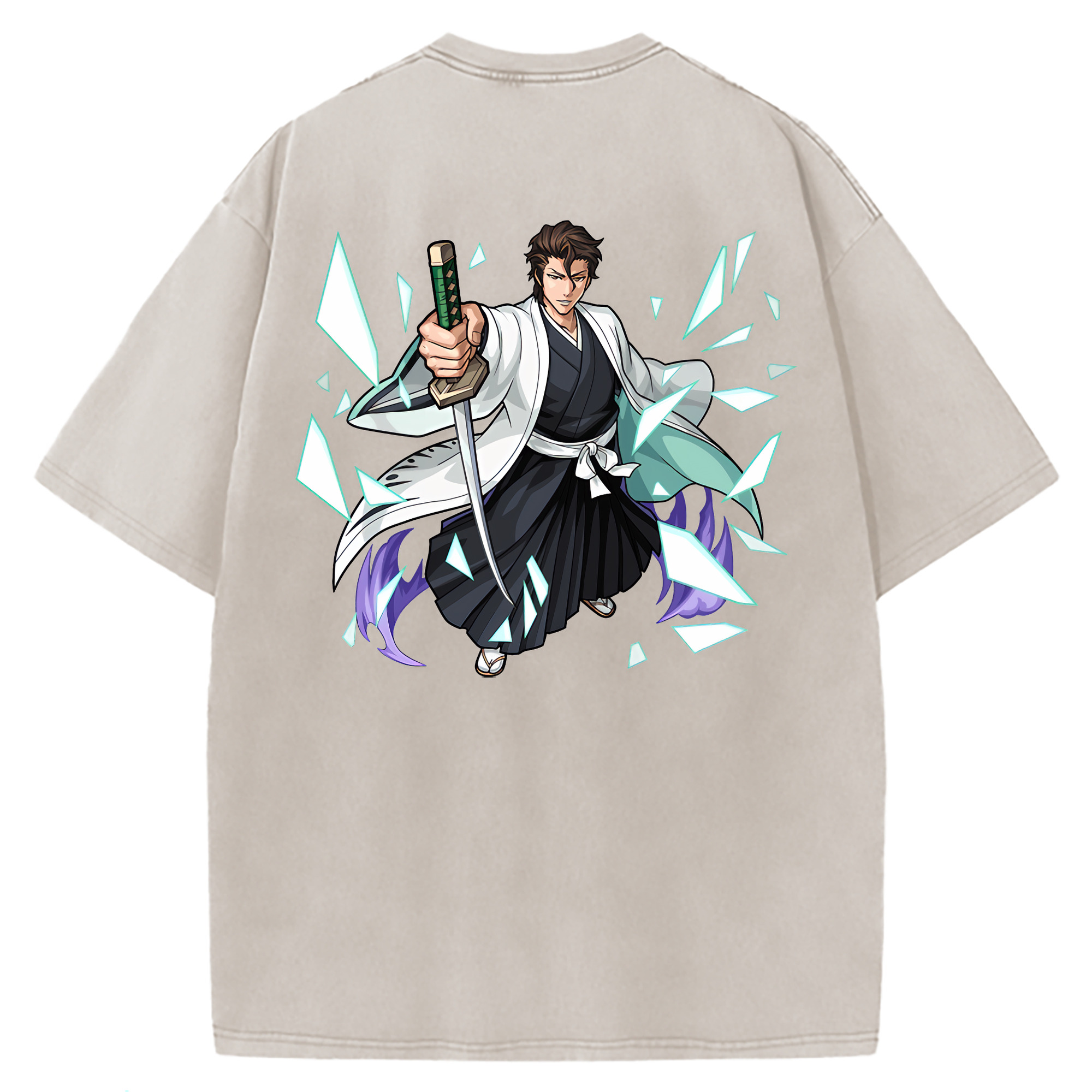 （画像用） ブリーチ 藍染 惣右介（あいぜん そうすけ） BLEACH Aizen Sousuke 綿100% ヴィンテージ風 半袖Tシャツ（背面プリント）