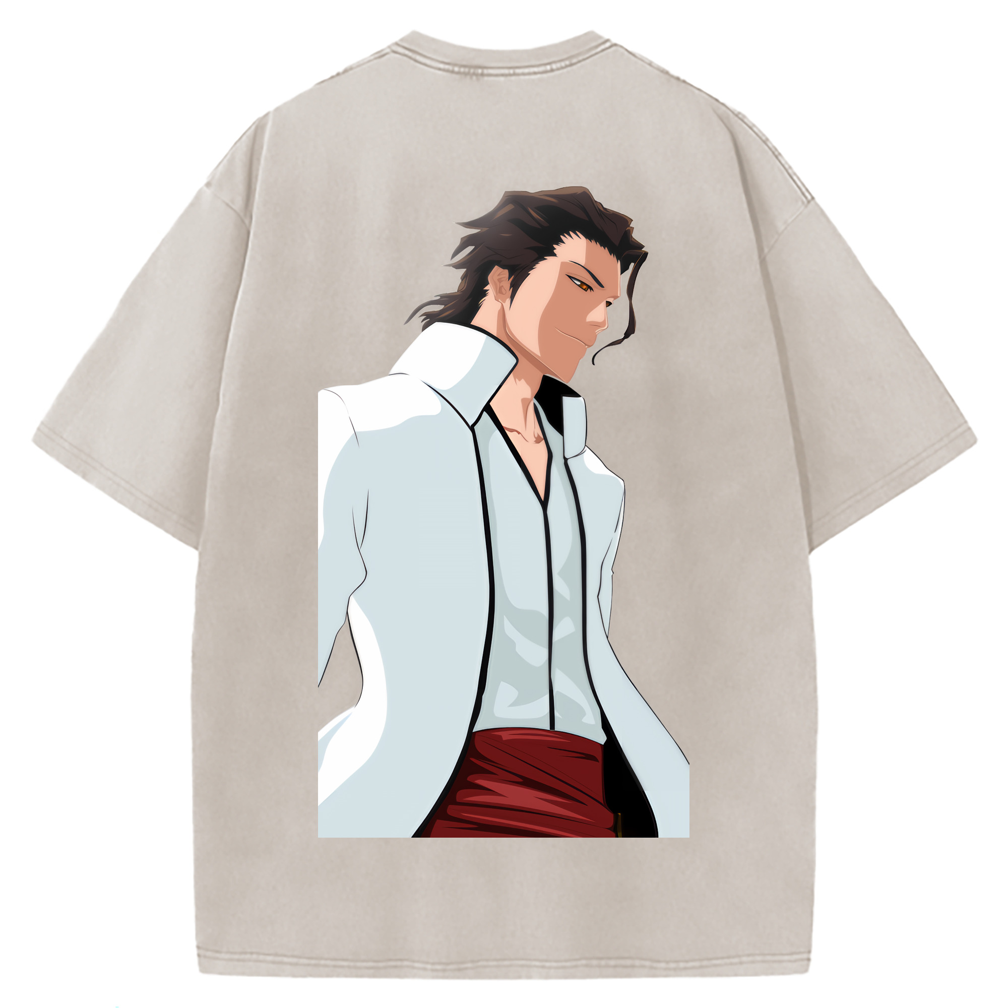 （画像用） ブリーチ 藍染 惣右介（あいぜん そうすけ） BLEACH Aizen Sousuke 綿100% ヴィンテージ風 半袖Tシャツ（背面プリント）