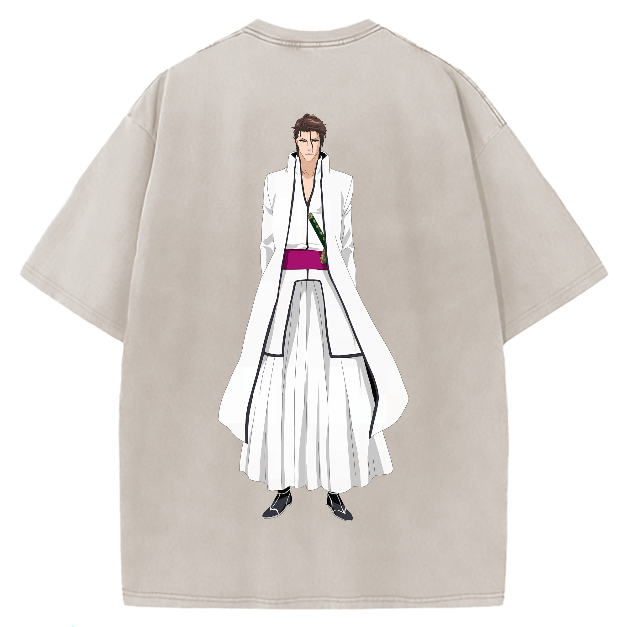 （画像用） ブリーチ 藍染 惣右介（あいぜん そうすけ） BLEACH Aizen Sousuke 綿100% ヴィンテージ風 半袖Tシャツ（背面プリント）