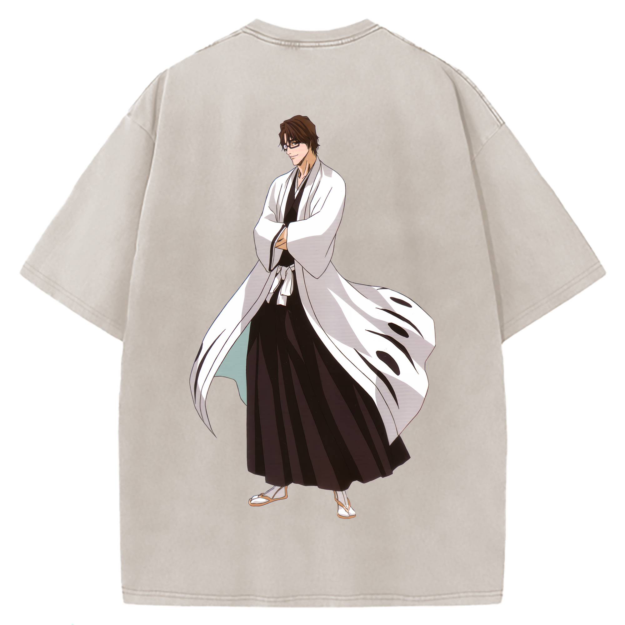 （画像用） ブリーチ 藍染 惣右介（あいぜん そうすけ） BLEACH Aizen Sousuke 綿100% ヴィンテージ風 半袖Tシャツ（背面プリント）