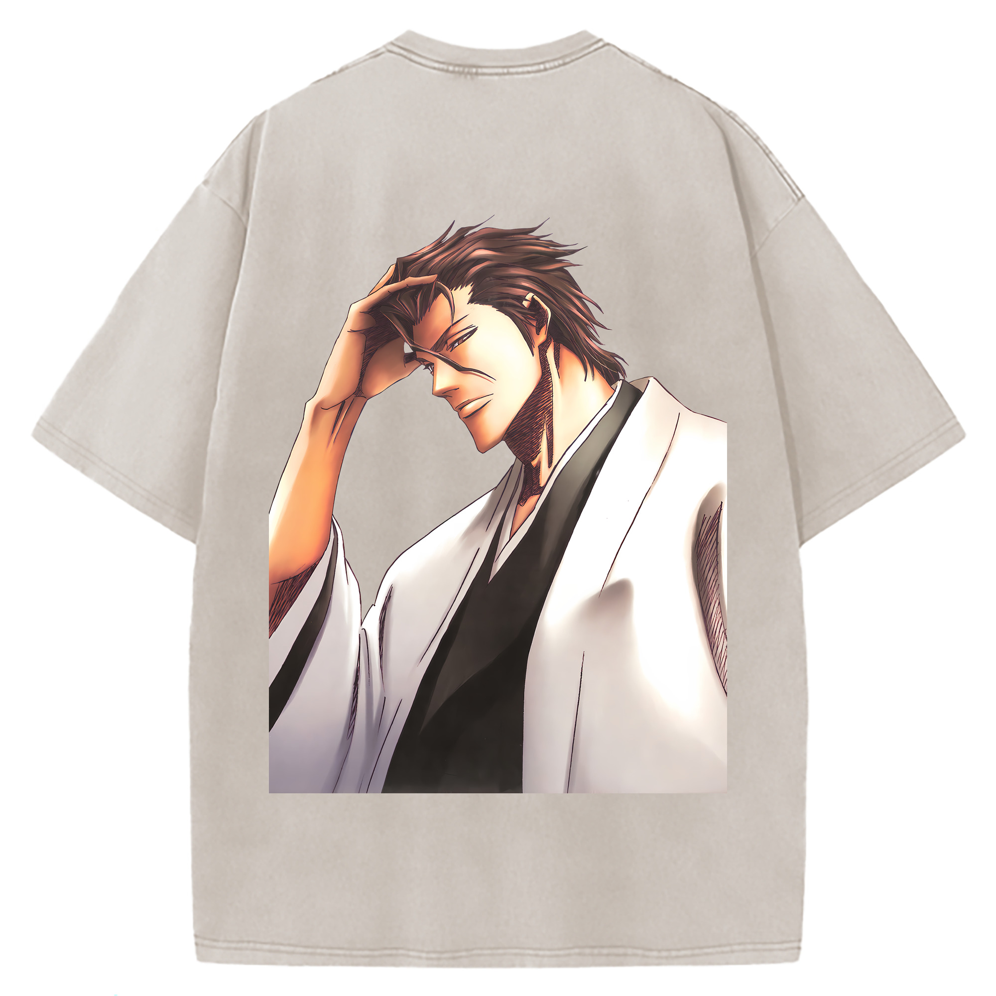 （画像用） ブリーチ 藍染 惣右介（あいぜん そうすけ） BLEACH Aizen Sousuke 綿100% ヴィンテージ風 半袖Tシャツ（背面プリント）