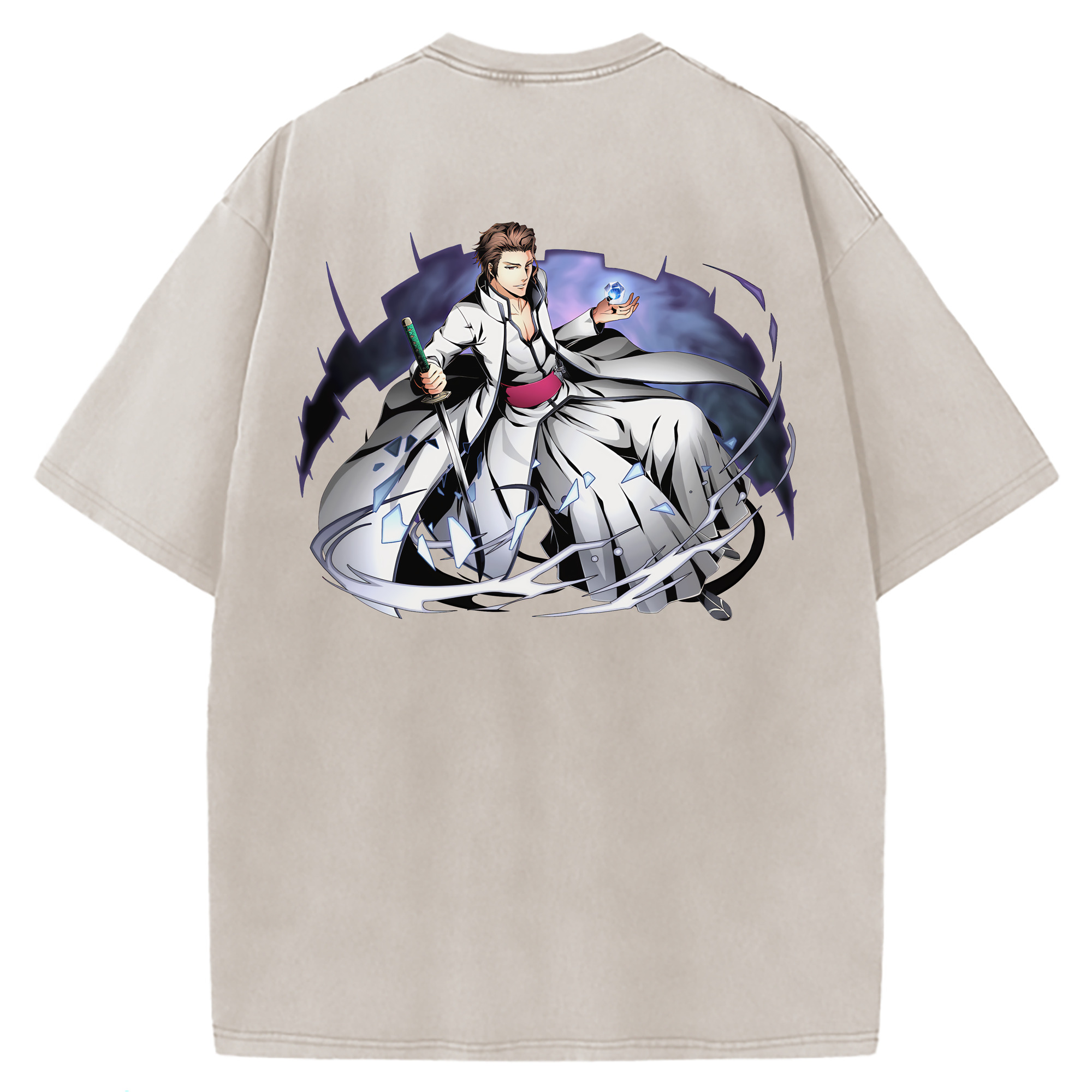 （画像用） ブリーチ 藍染 惣右介（あいぜん そうすけ） BLEACH Aizen Sousuke 綿100% ヴィンテージ風 半袖Tシャツ（背面プリント）