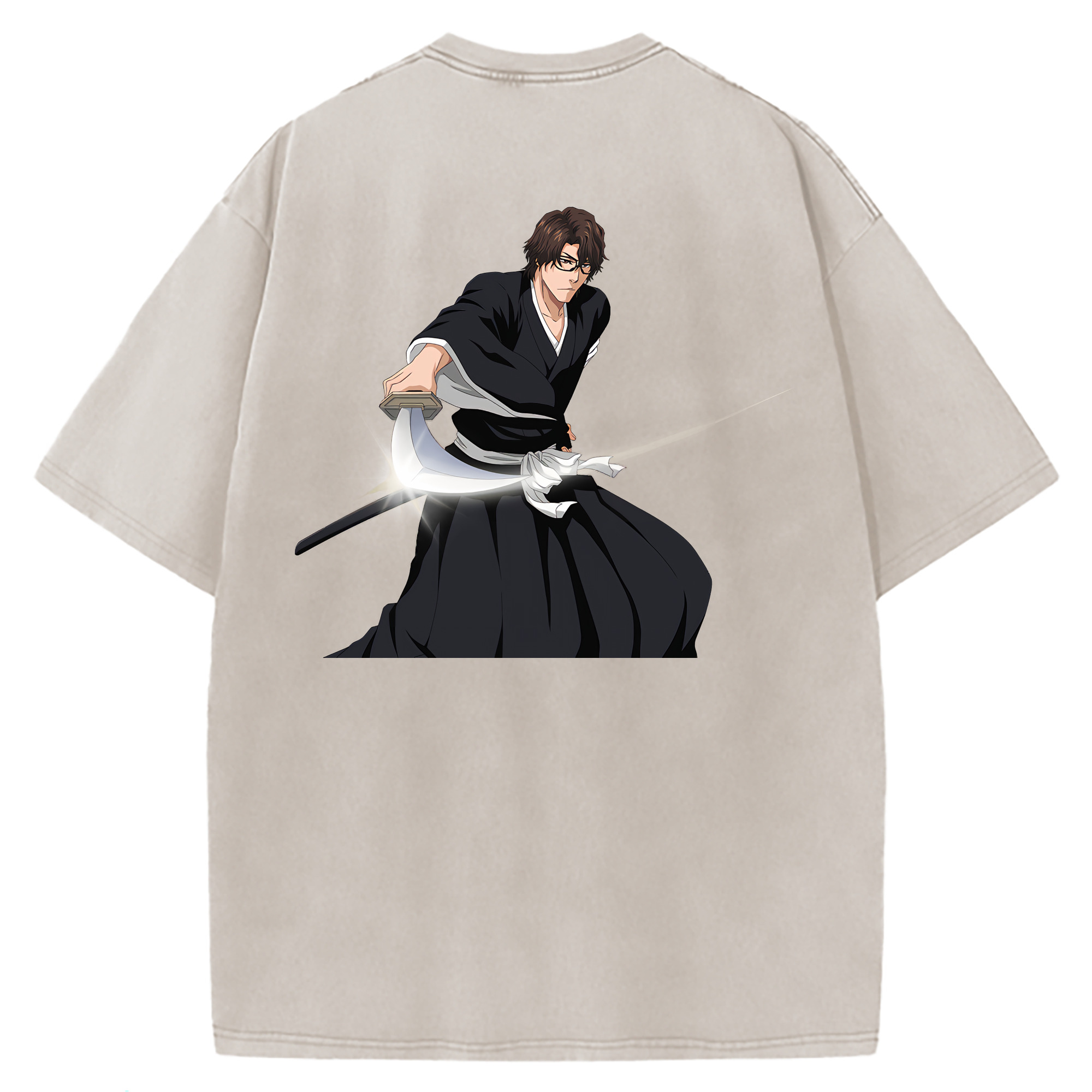 （画像用） ブリーチ 藍染 惣右介（あいぜん そうすけ） BLEACH Aizen Sousuke 綿100% ヴィンテージ風 半袖Tシャツ（背面プリント）
