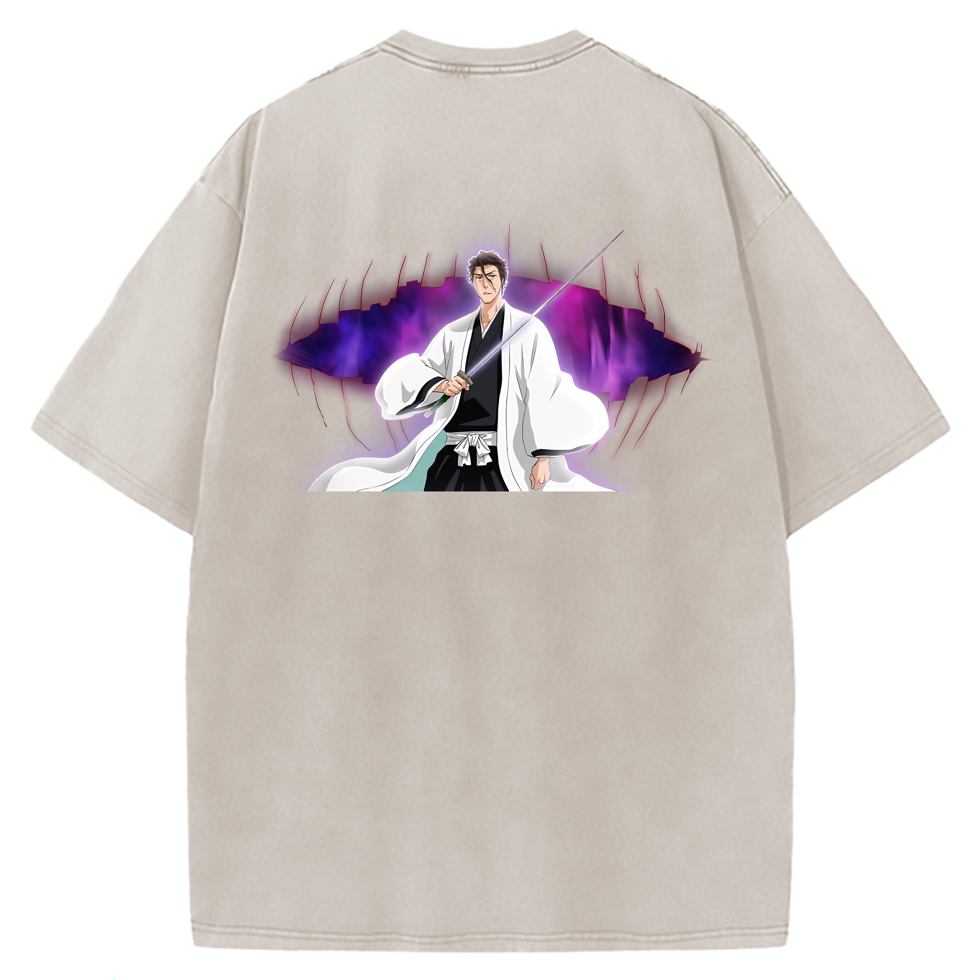 （画像用） ブリーチ 藍染 惣右介（あいぜん そうすけ） BLEACH Aizen Sousuke 綿100% ヴィンテージ風 半袖Tシャツ（背面プリント）