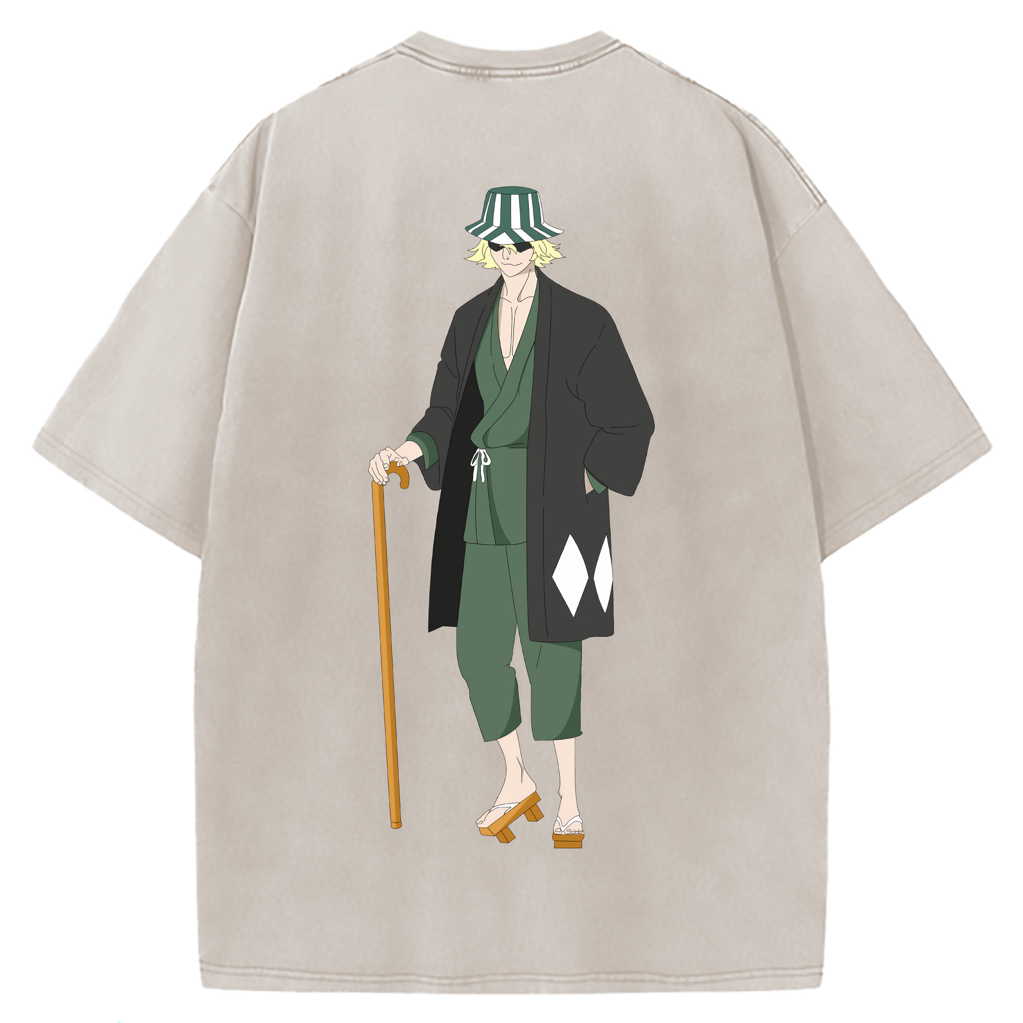 （画像用） "ブリーチ 浦原 喜助（うらはら きすけ） BLEACH Urahara Kisuke " 綿100% ヴィンテージ風 半袖Tシャツ（背面プリント）