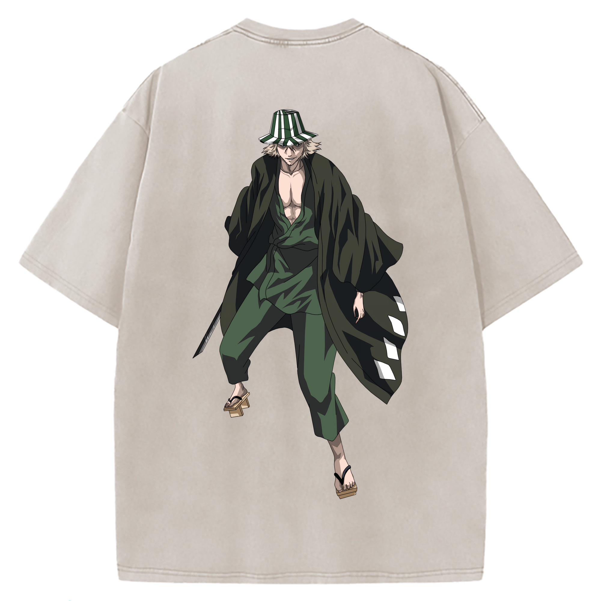 （画像用） "ブリーチ 浦原 喜助（うらはら きすけ） BLEACH Urahara Kisuke " 綿100% ヴィンテージ風 半袖Tシャツ（背面プリント）