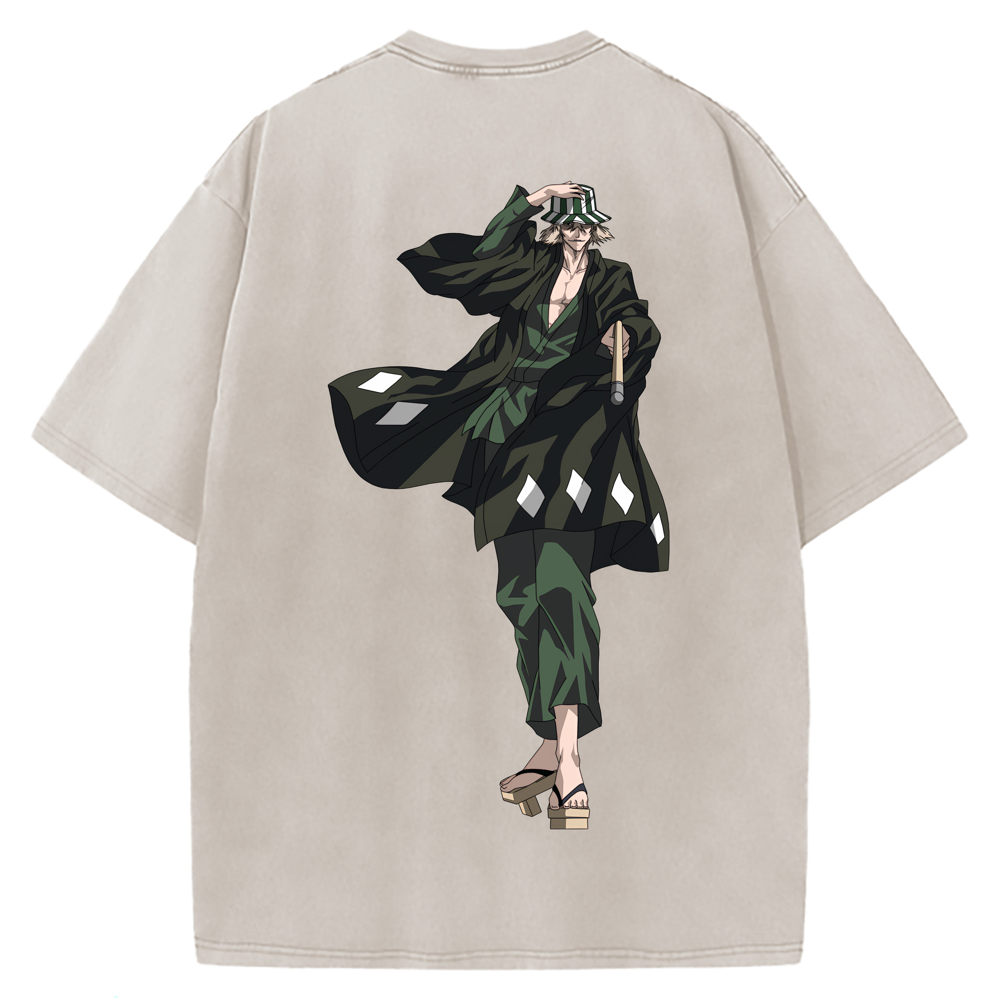 （画像用） "ブリーチ 浦原 喜助（うらはら きすけ） BLEACH Urahara Kisuke " 綿100% ヴィンテージ風 半袖Tシャツ（背面プリント）