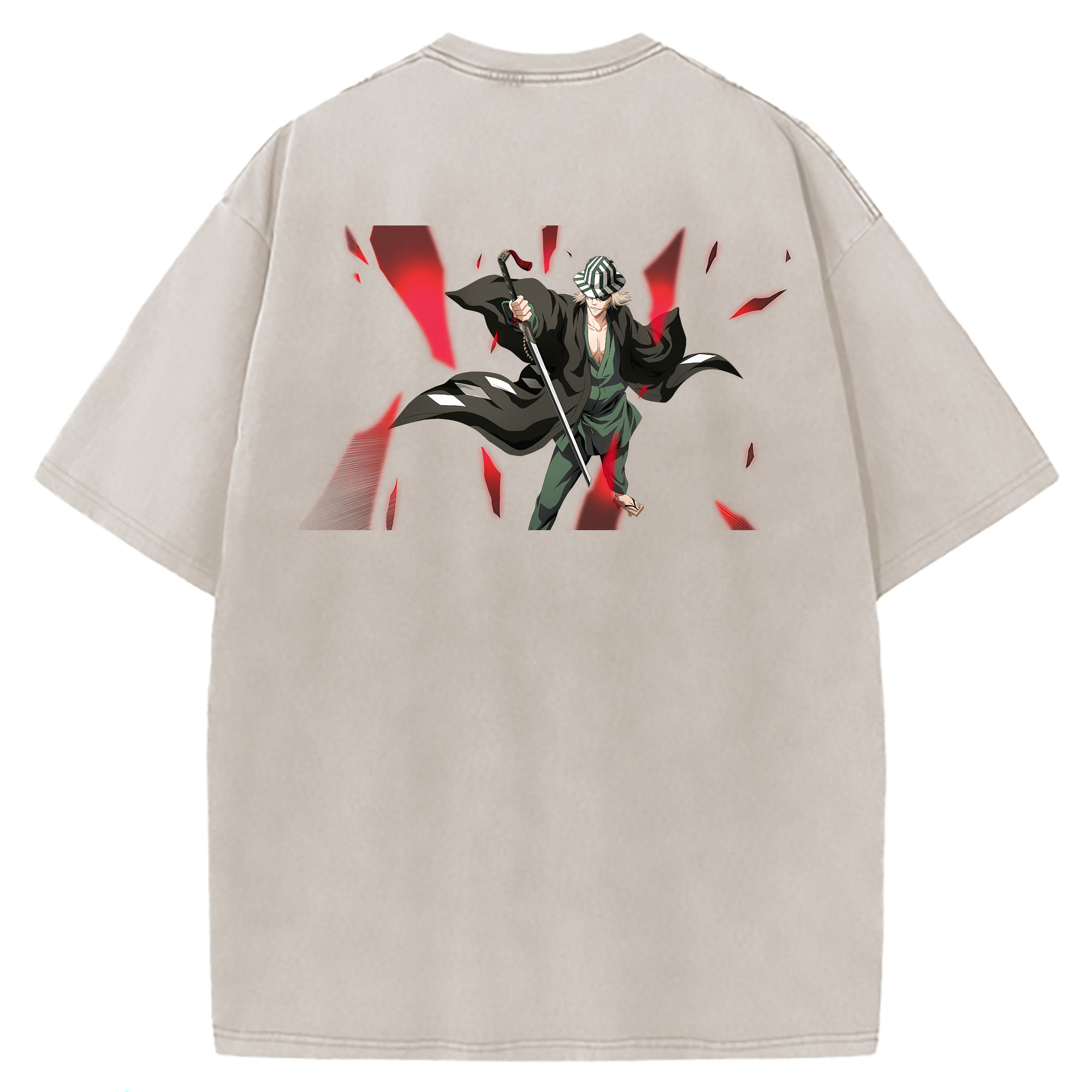 （画像用） "ブリーチ 浦原 喜助（うらはら きすけ） BLEACH Urahara Kisuke " 綿100% ヴィンテージ風 半袖Tシャツ（背面プリント）