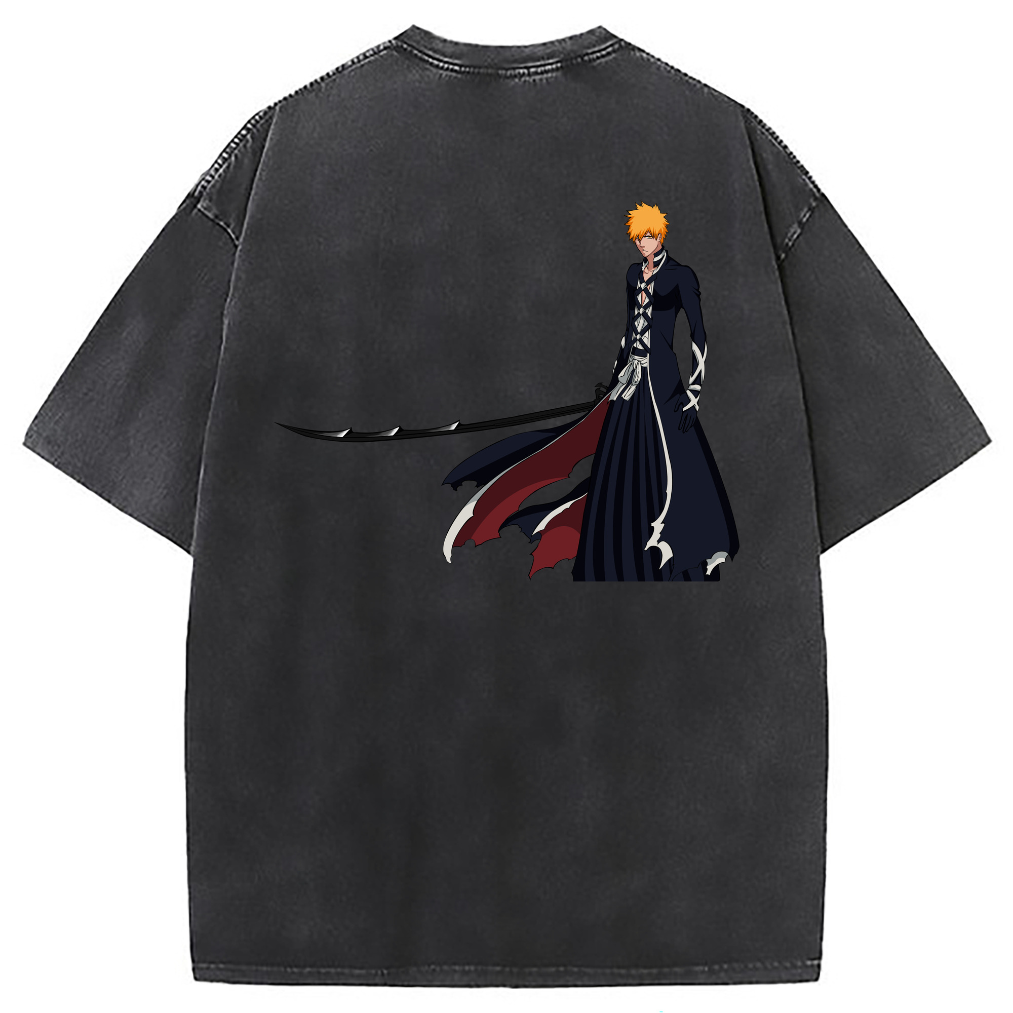 （画像用） ブリーチ 黒崎一護（くろさき いちご）BLEACH Kurosaki Ichigo 綿100% ヴィンテージ風 半袖Tシャツ（背面プリント）