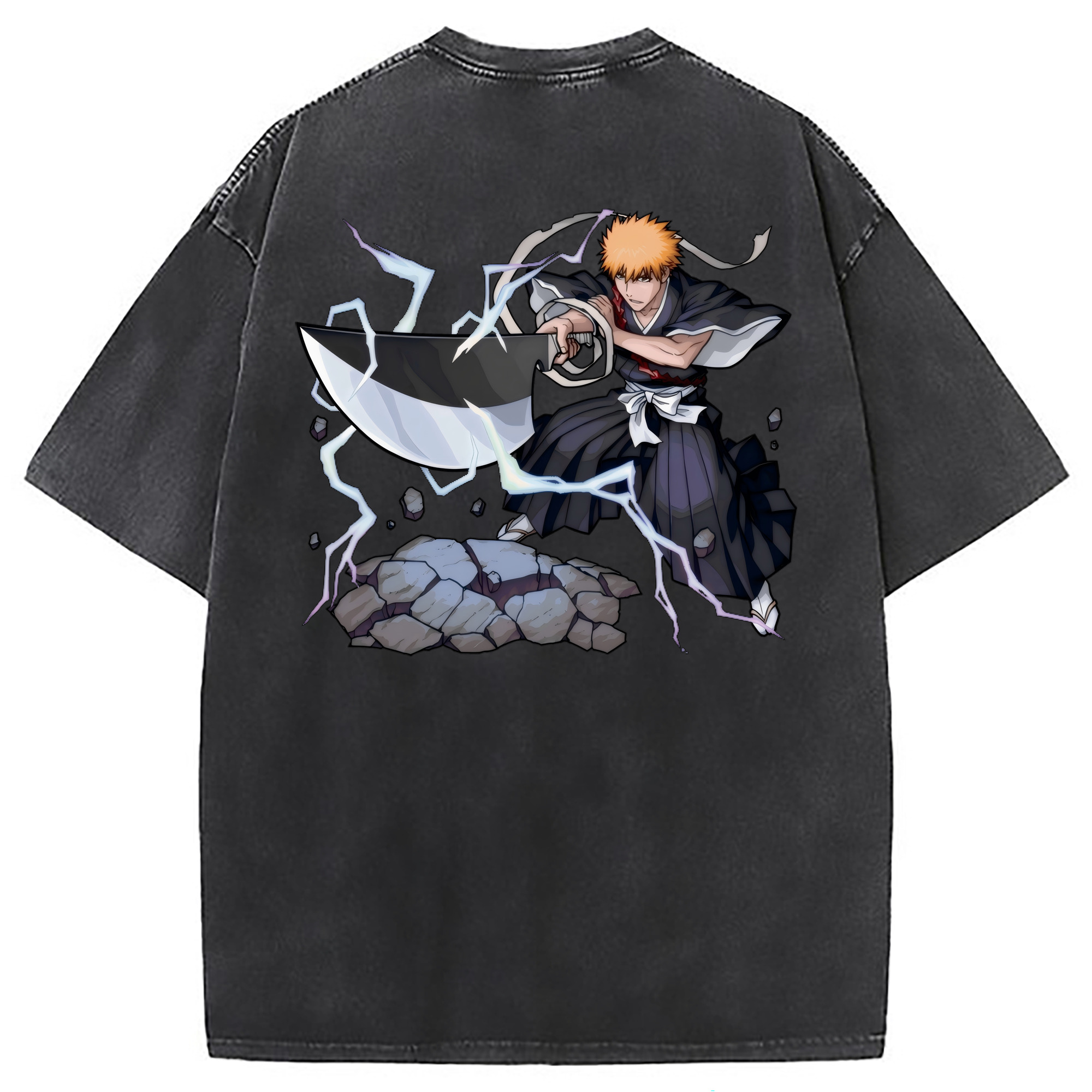 （画像用） ブリーチ 黒崎一護（くろさき いちご）BLEACH Kurosaki Ichigo 綿100% ヴィンテージ風 半袖Tシャツ（背面プリント）