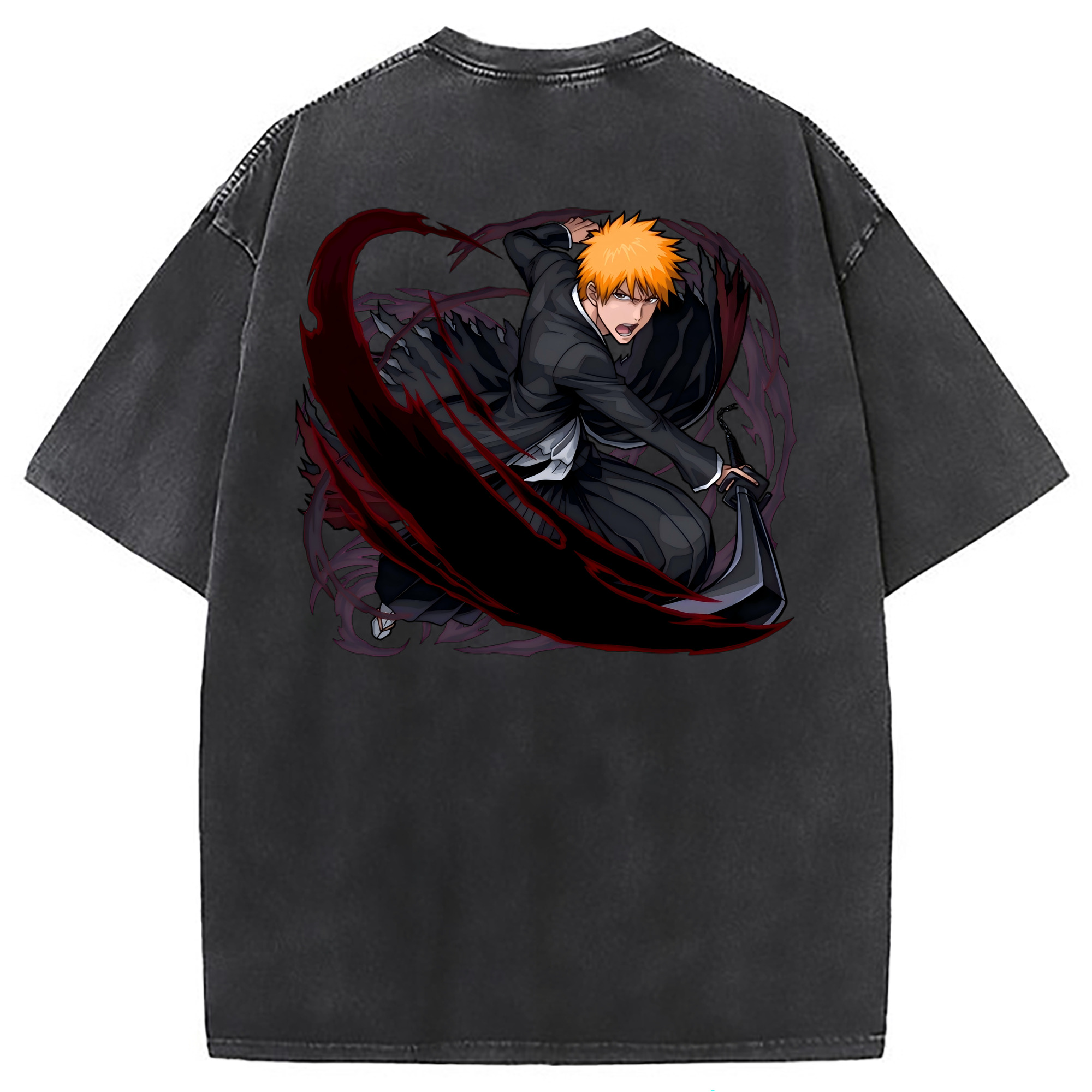 （画像用） ブリーチ 黒崎一護（くろさき いちご）BLEACH Kurosaki Ichigo 綿100% ヴィンテージ風 半袖Tシャツ（背面プリント）