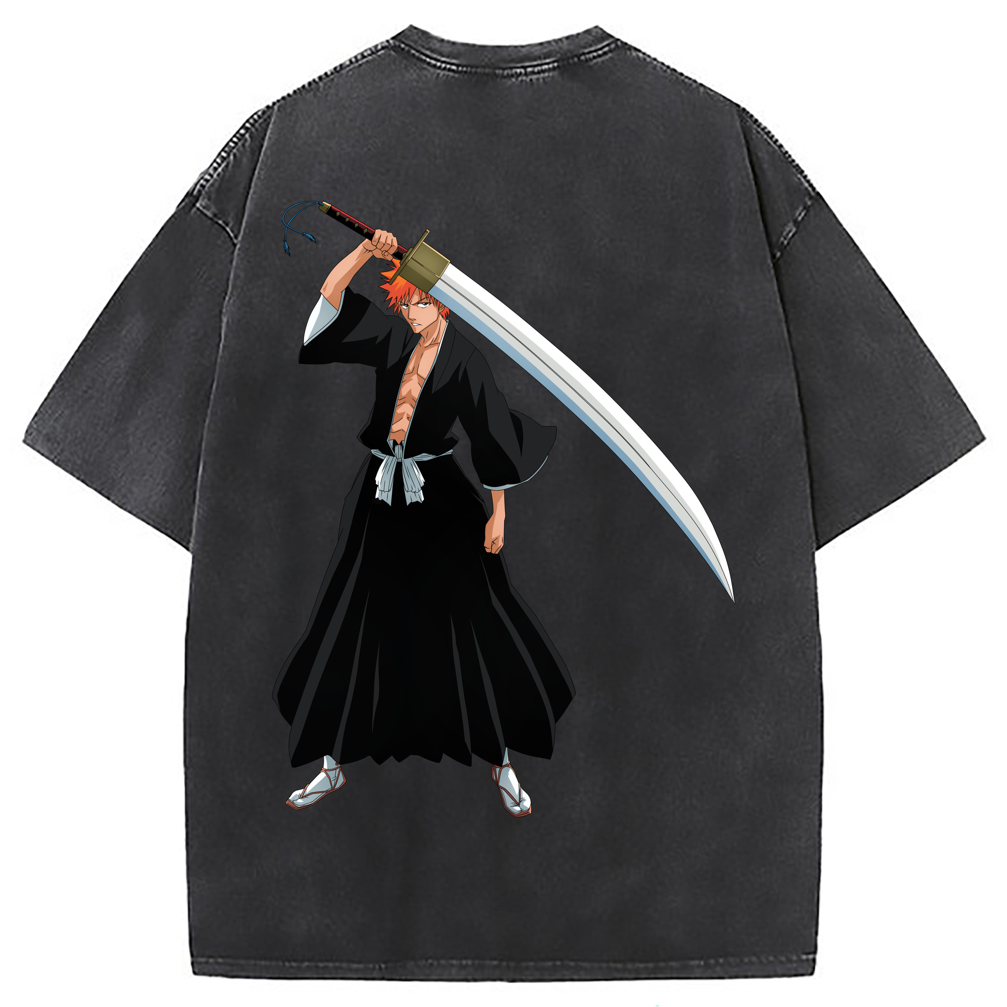 （画像用） ブリーチ 黒崎一護（くろさき いちご）BLEACH Kurosaki Ichigo 綿100% ヴィンテージ風 半袖Tシャツ（背面プリント）