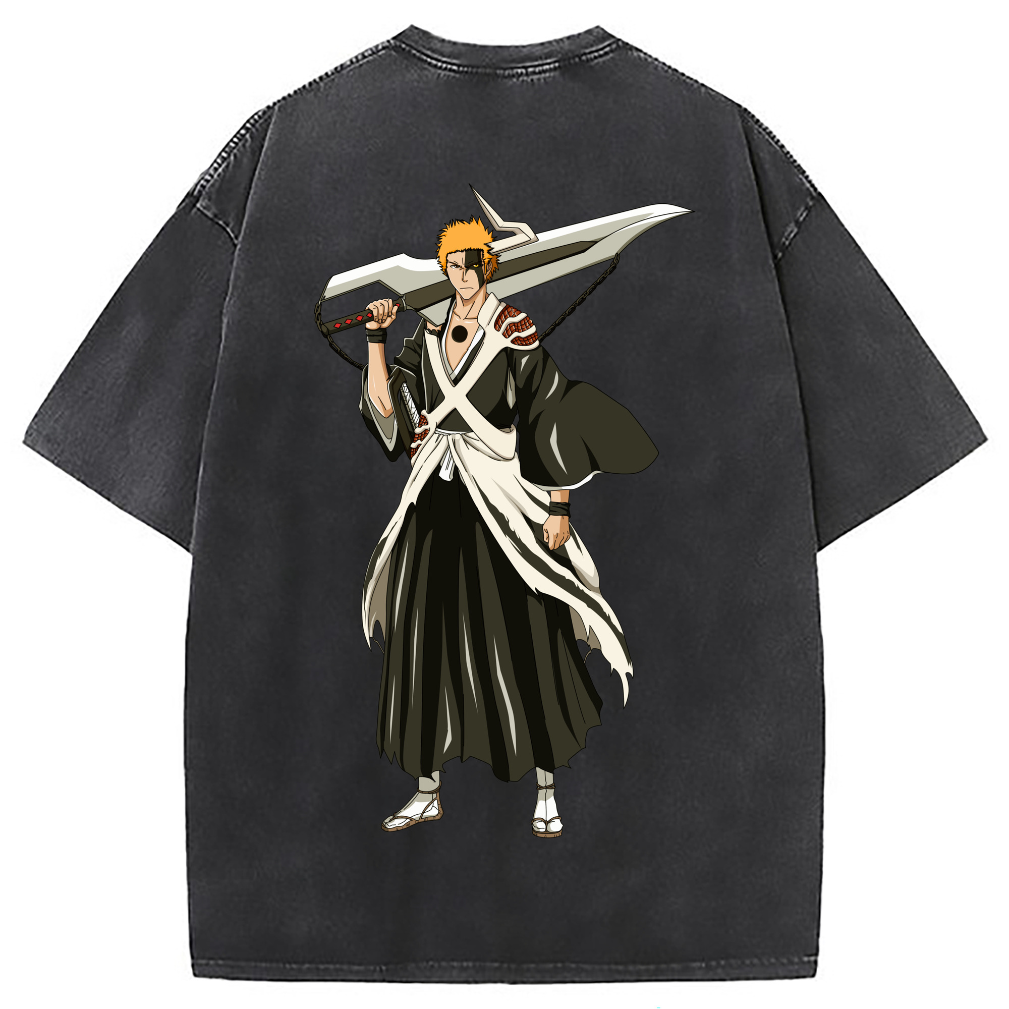 （画像用） ブリーチ 黒崎一護（くろさき いちご）BLEACH Kurosaki Ichigo 綿100% ヴィンテージ風 半袖Tシャツ（背面プリント）