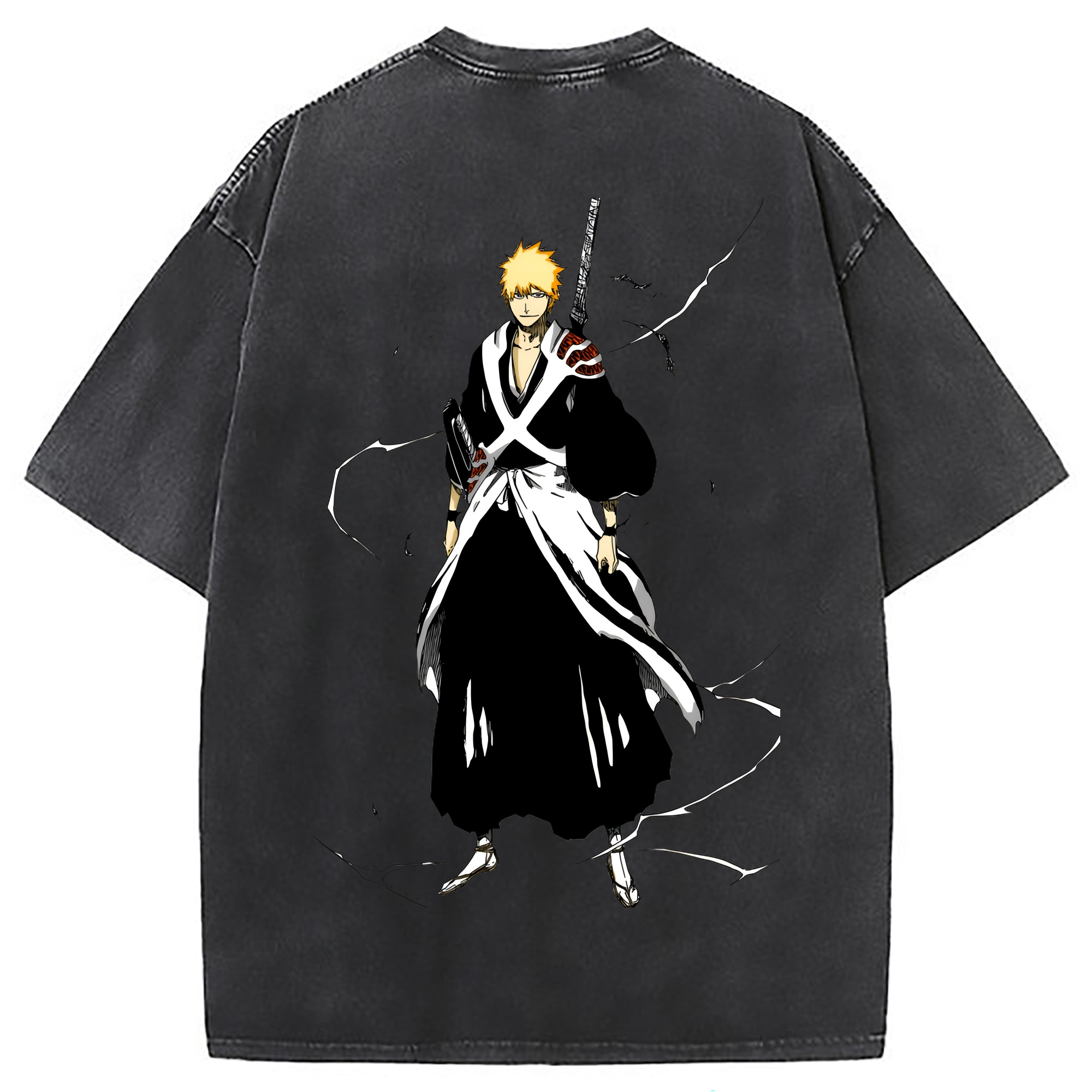 （画像用） ブリーチ 黒崎一護（くろさき いちご）BLEACH Kurosaki Ichigo 綿100% ヴィンテージ風 半袖Tシャツ（背面プリント）